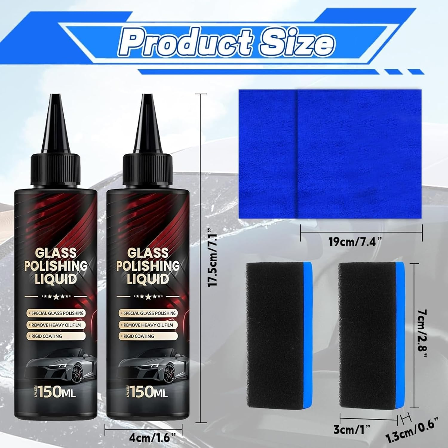 2Pcs D1 Glass Polishing Liquid, Auto Glass Scratch Care Polishing Fluid, Car Oil Film Remover, Car Polish, Water Spot Remover, Eliminates Coatings, Waxes, Oils and More (2Pcs)