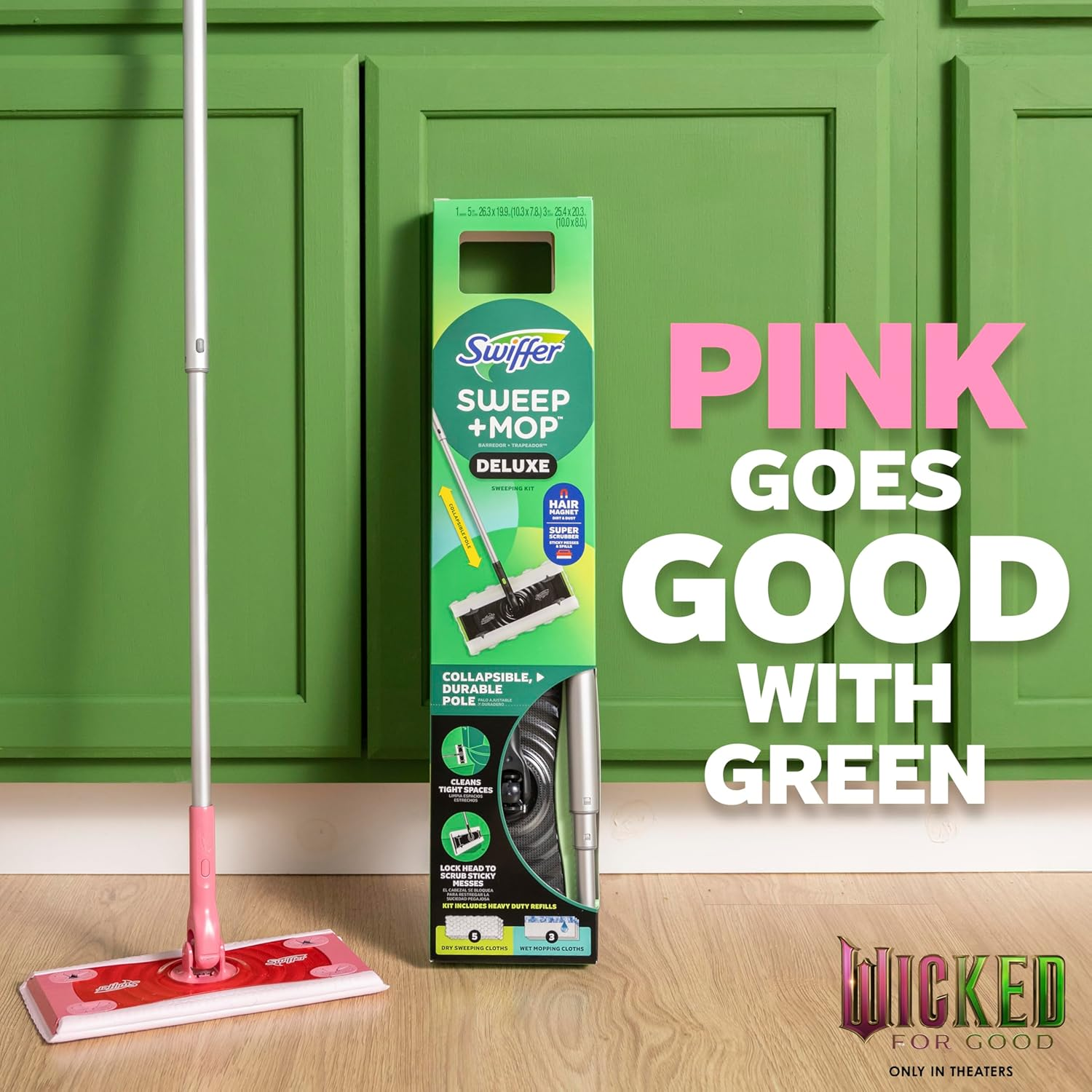 Swiffer Sweep and Mop Deluxe, Limited Edition Pink, 2-In-1 Floor Mopping and Sweeping Kit, Multi-Surface, Includes 1 Sweeper Device, 5 Heavy Duty Dry Sweeping Cloths, 3 Heavy Duty Wet Mopping Cloths image number 4