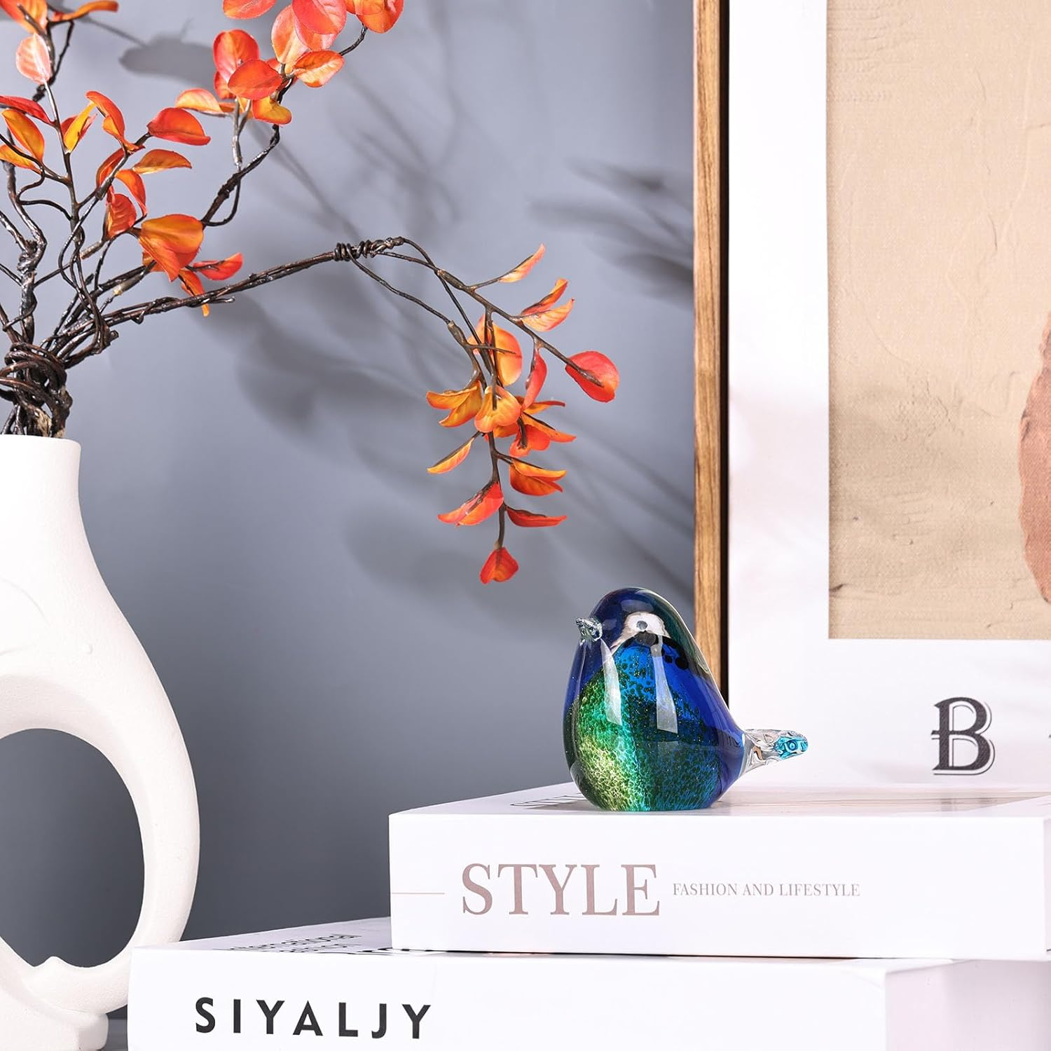 XMGZQ Hand Blown Glass Birds Figurines,Glass Animals Paper Weight,Modern Style Decorative Ornaments for Living Room,Bedroom,Farmhouse,Office Desktop,Bookshelf,Coffee Table,Cabinets,Bird Art Decor image number 1