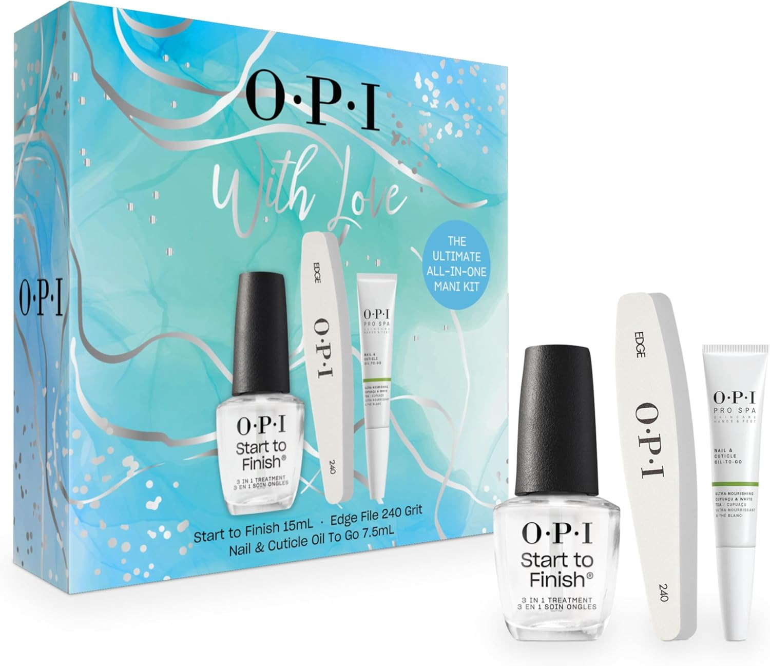 OPI All in One Gift Set - Start to Finish, Prospa Cuticle Oil to Go, Edge File 240 Grit - Limited Edition Set