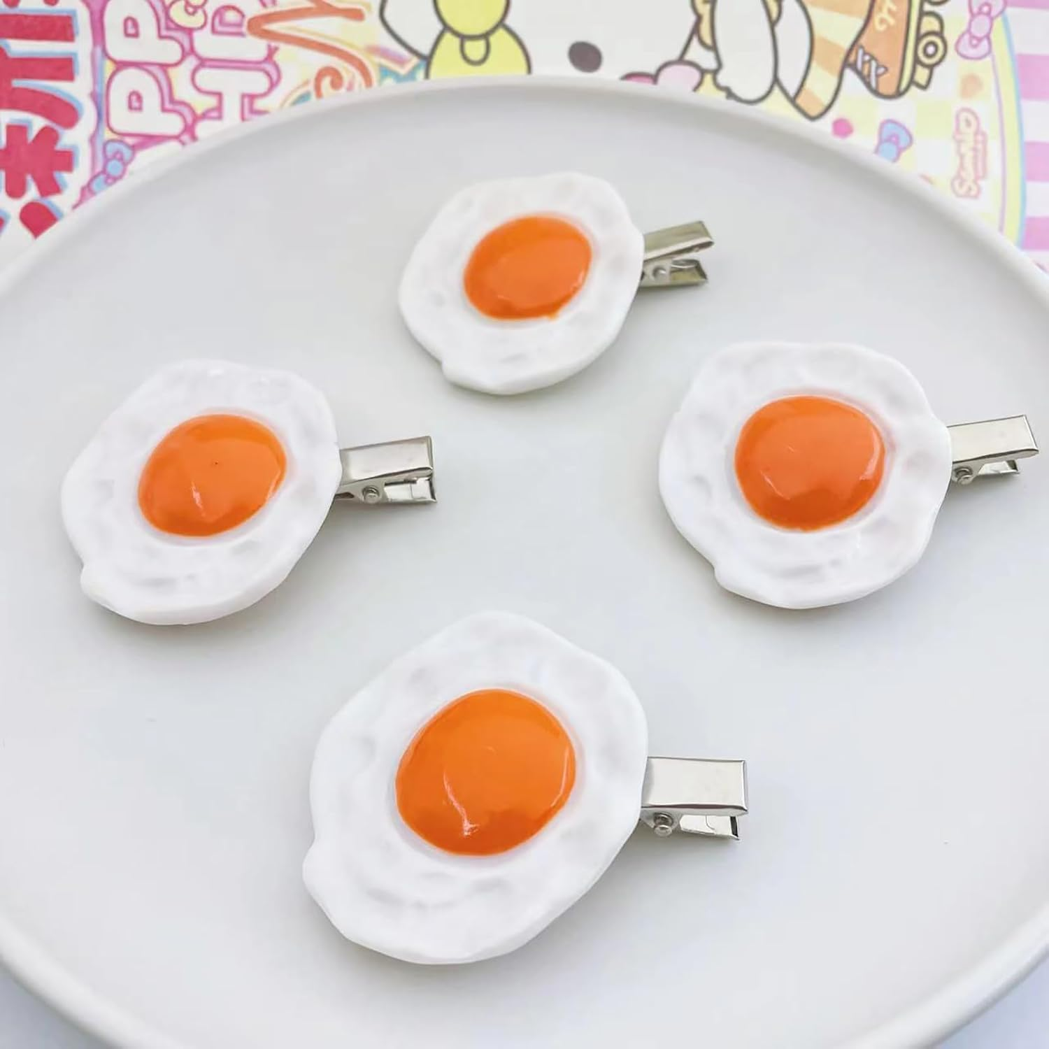 4PCS Cute Poached Egg Hair Clips Egg Yolk Barrettes Non-Slip Hairpins Food Barrettes Pins Novelty Fried Egg Hairpin Hair Barrettes for Women image number 2