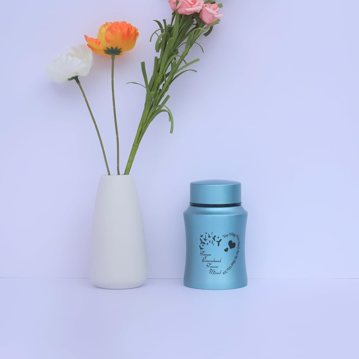 4.5 Inches High Small Urn for Human Ashes Stainless Steel Mini Cremation Urn Small Keepsake Urn Memorial Ashes Container-Blue image number 2
