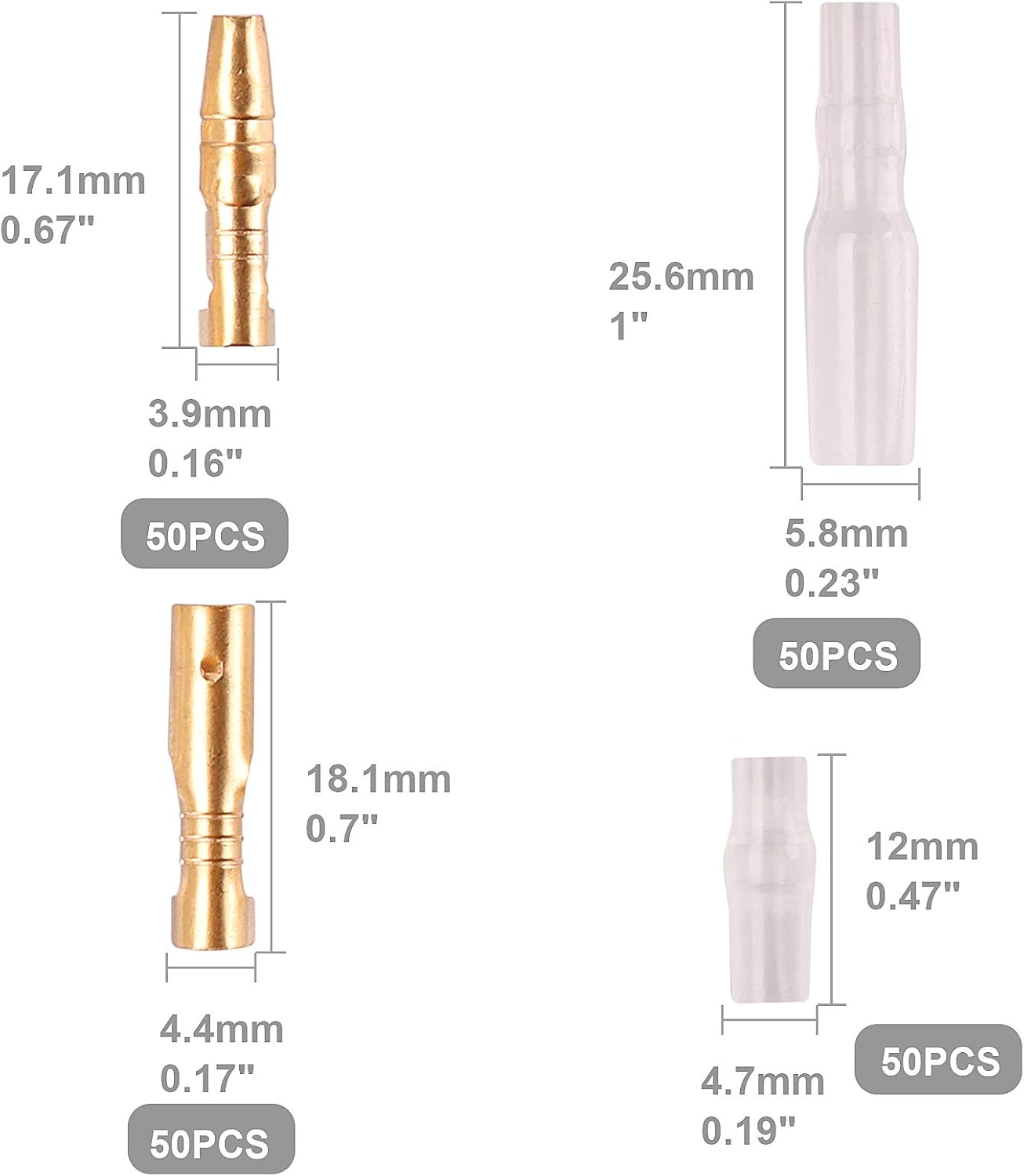 Kinstecks 200PCS 3.9Mm Bullet Connectors Kit Brass Bullet Male & Female Wire Terminals Connector with Insulation Cover for Motorcycle Motorbike Car Truck Scooter Boats Electric Instruments image number 1