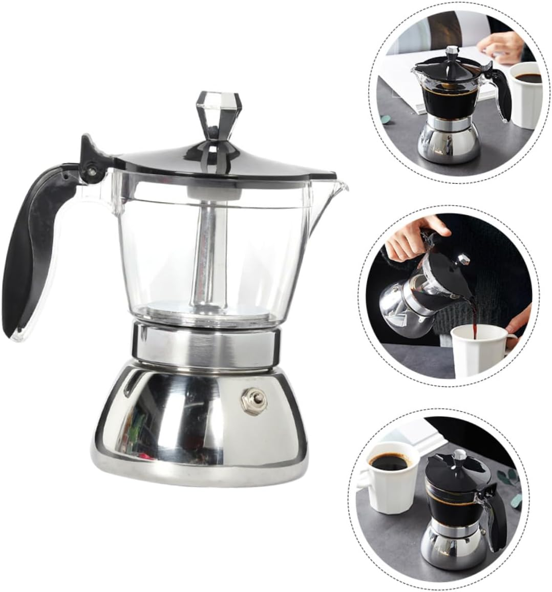 JECOMPRIS Transparent Cup Stainless Steel Coffee Pot for Hand Brewing Espresso Ergonomic Non Scald Handle Home and Office Pot with Premium Craftsmanship and Hot Lid Design image number 1