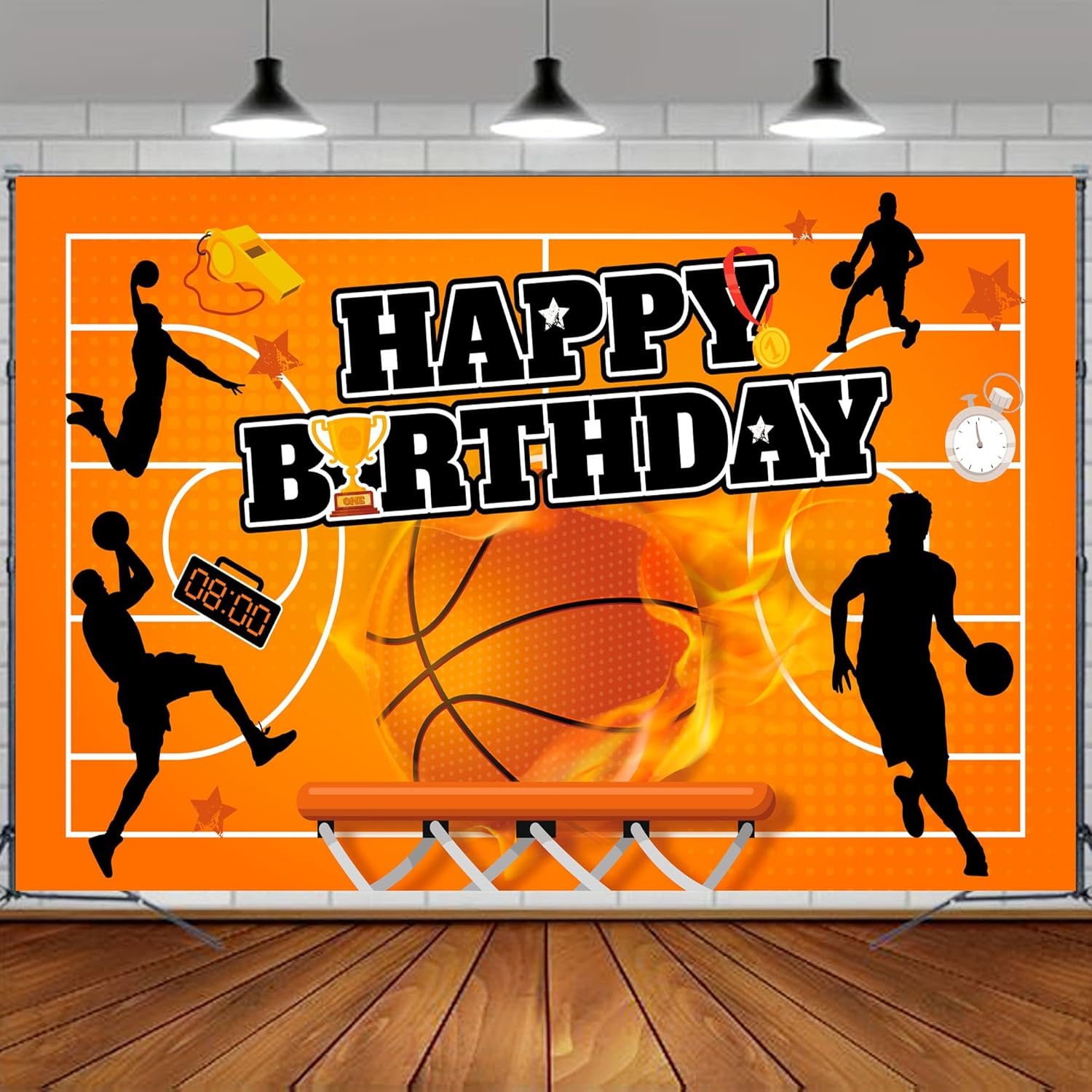 Basketball Backdrop, 71''X43'' Basketball Happy Birthday Backdrop, Birthday Backdrop Party Backdrop for Basketballs Party Decorations