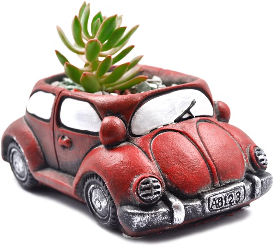 Cement Red Car Succulent Planter Flower Pots Succulent Plants Containers, Small Pot for Cactus Decor Planters for Indoor Plants - Bluecar image number 3