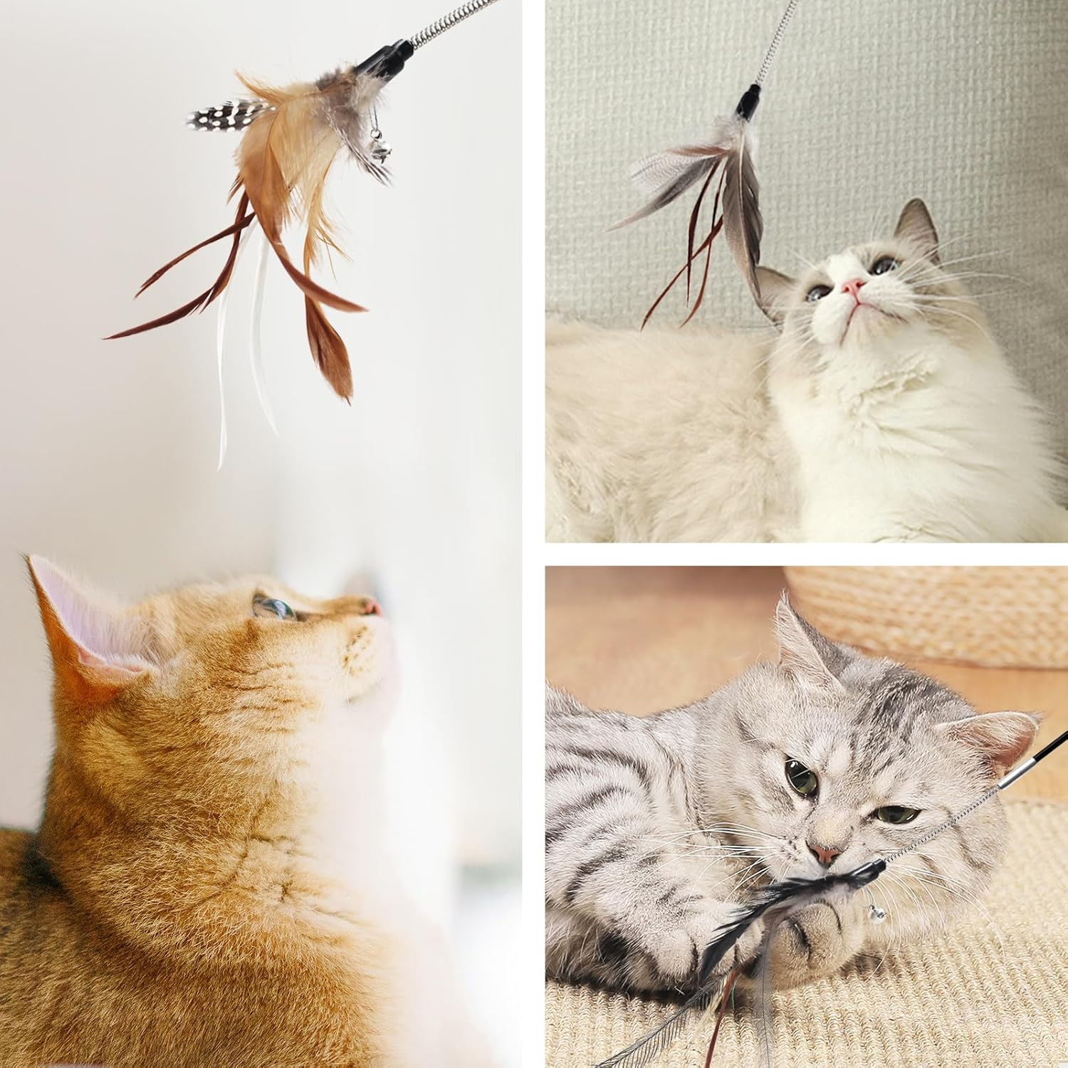 SONGWAY Cat Feather Wand Toy - Cat Teaser Toy Wand with 4 Flexible Spring Feather Refills, Interactive Cat Toys for Indoor Cats Kitten image number 2