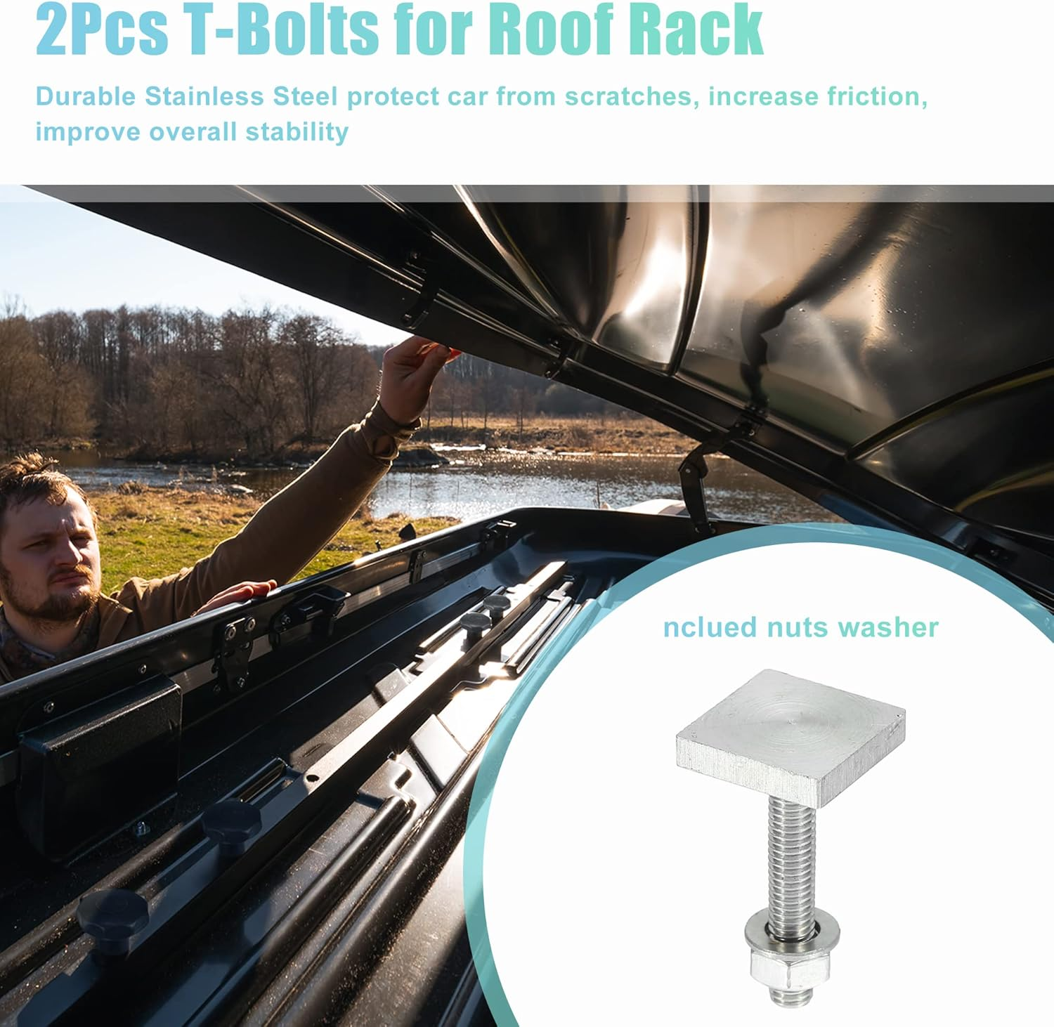 X AUTOHAUX 2Pcs Universal Roof Rack T Shaped Bolt Rooftop Rack Bolt T Shaped Slots T Shaped Track Bolts W/Nuts Washers Bike Rack Cross Bar Adapter Gray