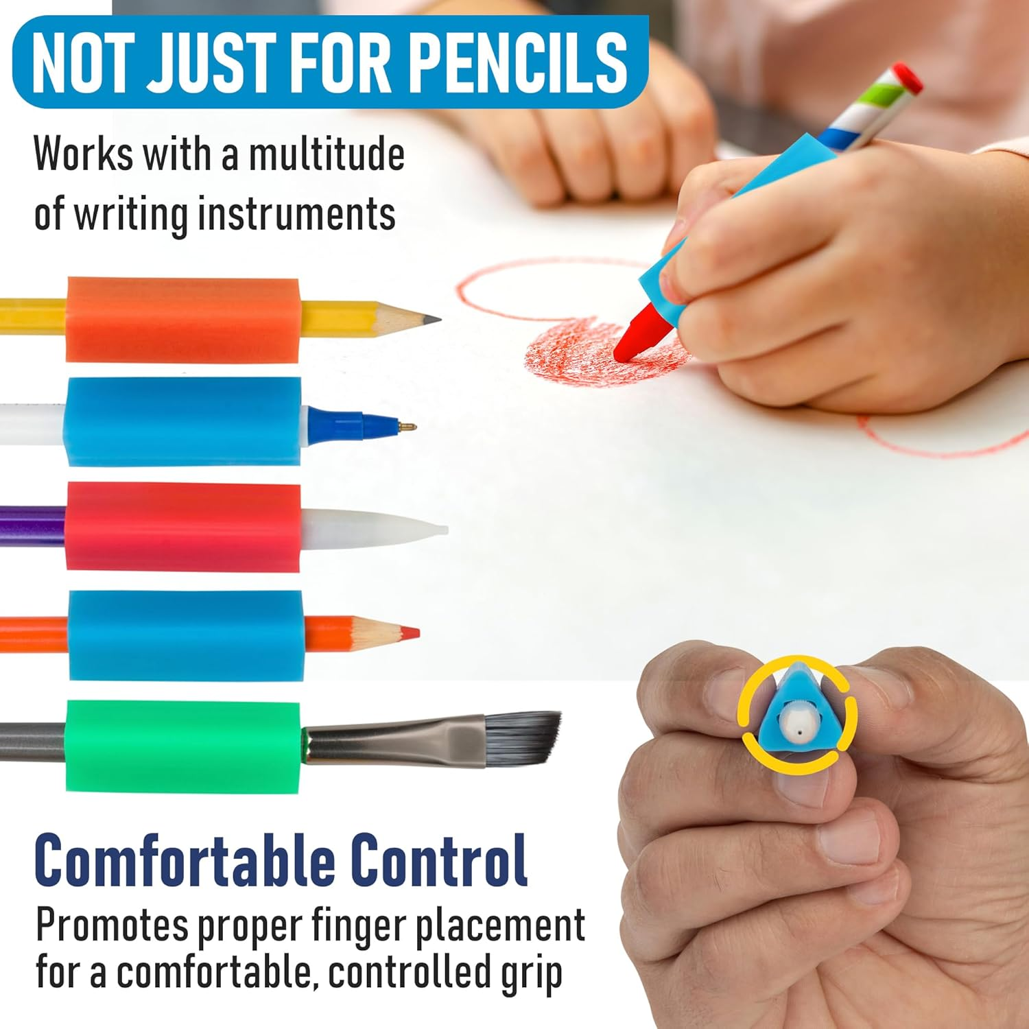 Pencil Grip the Classics Triangle Grip Ergonomic Writing Aid, for Right or Left Handed Users, Assorted Colors, Pack of 200 (TPG-162) image number 4