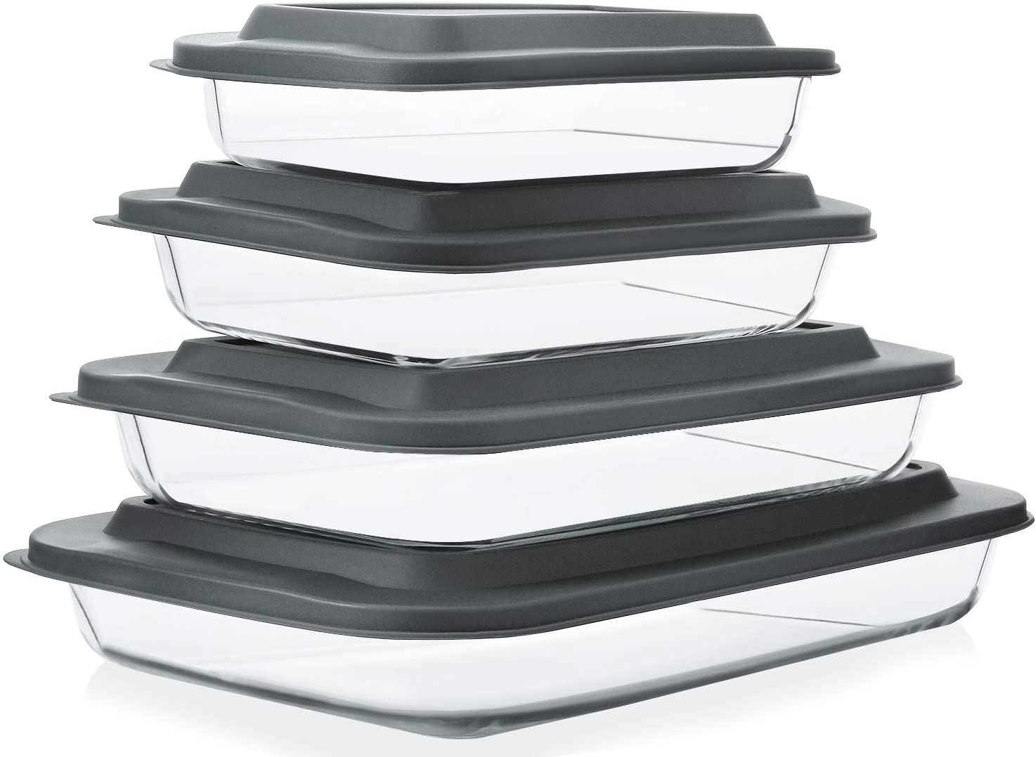8-Piece Deep Glass Baking Dish Set with Plastic Lids,Rectangular Glass Bakeware Set with Lids, Baking Pans for Lasagna, Leftovers, Cooking, Kitchen, Freezer-To-Oven and Dishwasher, Gray image number 6