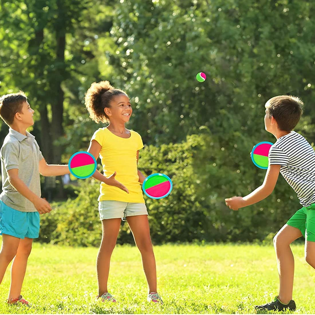 Toss and Catch Ball Set, Toss and Catch Sports Game Set - Upgraded Version 8 Inch Toy Paddle Catch Toy for Kids/Adults/Family/Backyard Beach Outdoor Games (Blue- 2 Balls and 2 Paddles) image number 1