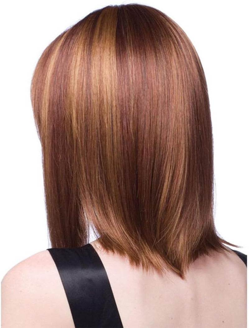 AUBWIG Mixed Brown Bob Wig with Fringe, 15 Inches, Natural Short Straight Wigs for Women, Medium Length Bob Hair, Synthetic Wigs for Daily Use (Mixed Brown #03B) image number 3