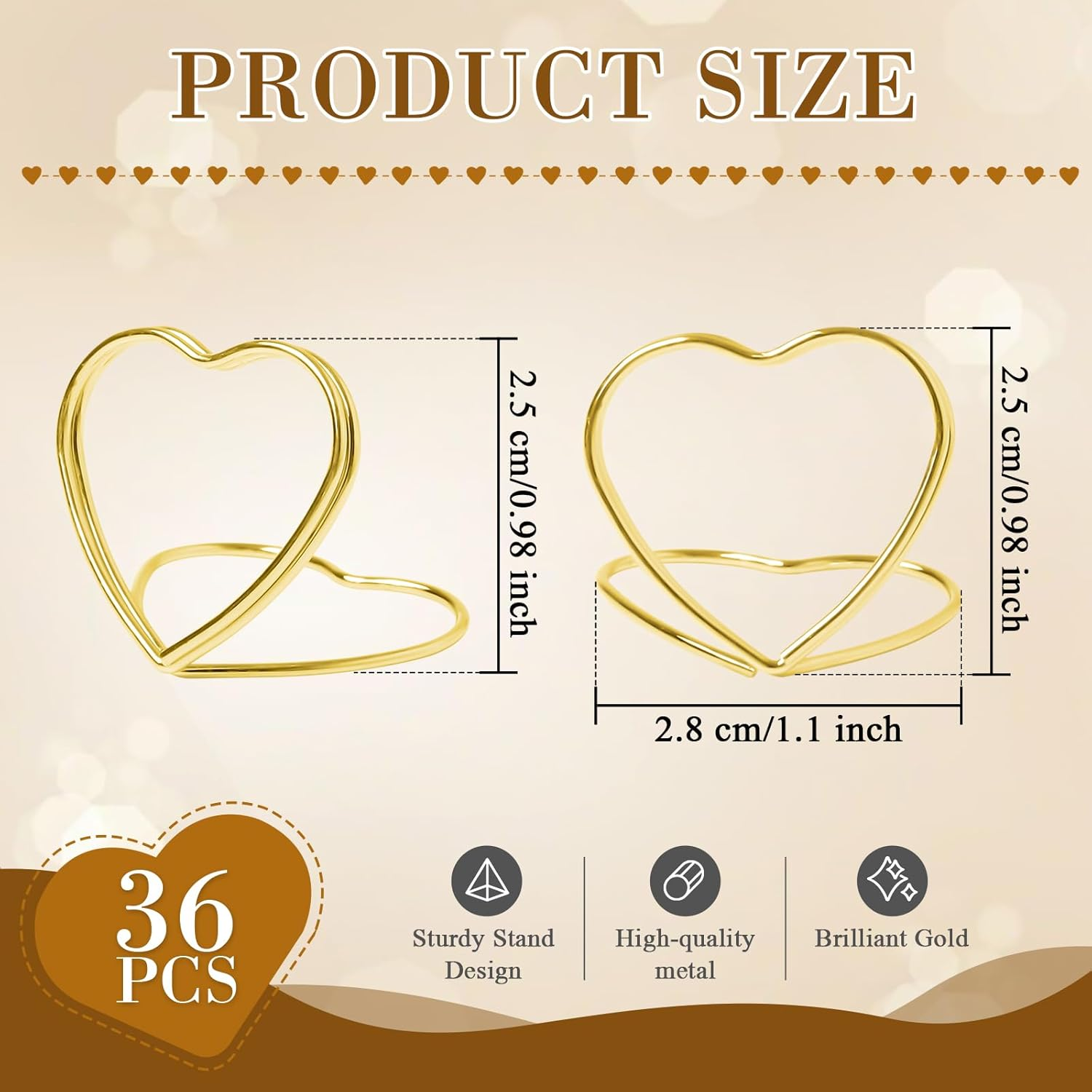 Qfeley 36 Pcs Gold Place Card Holders Table Number Holder Wedding Table Card Holders Name Card Holder Metal Place Setting Holder for Wedding Table Setting (Heart) image number 4