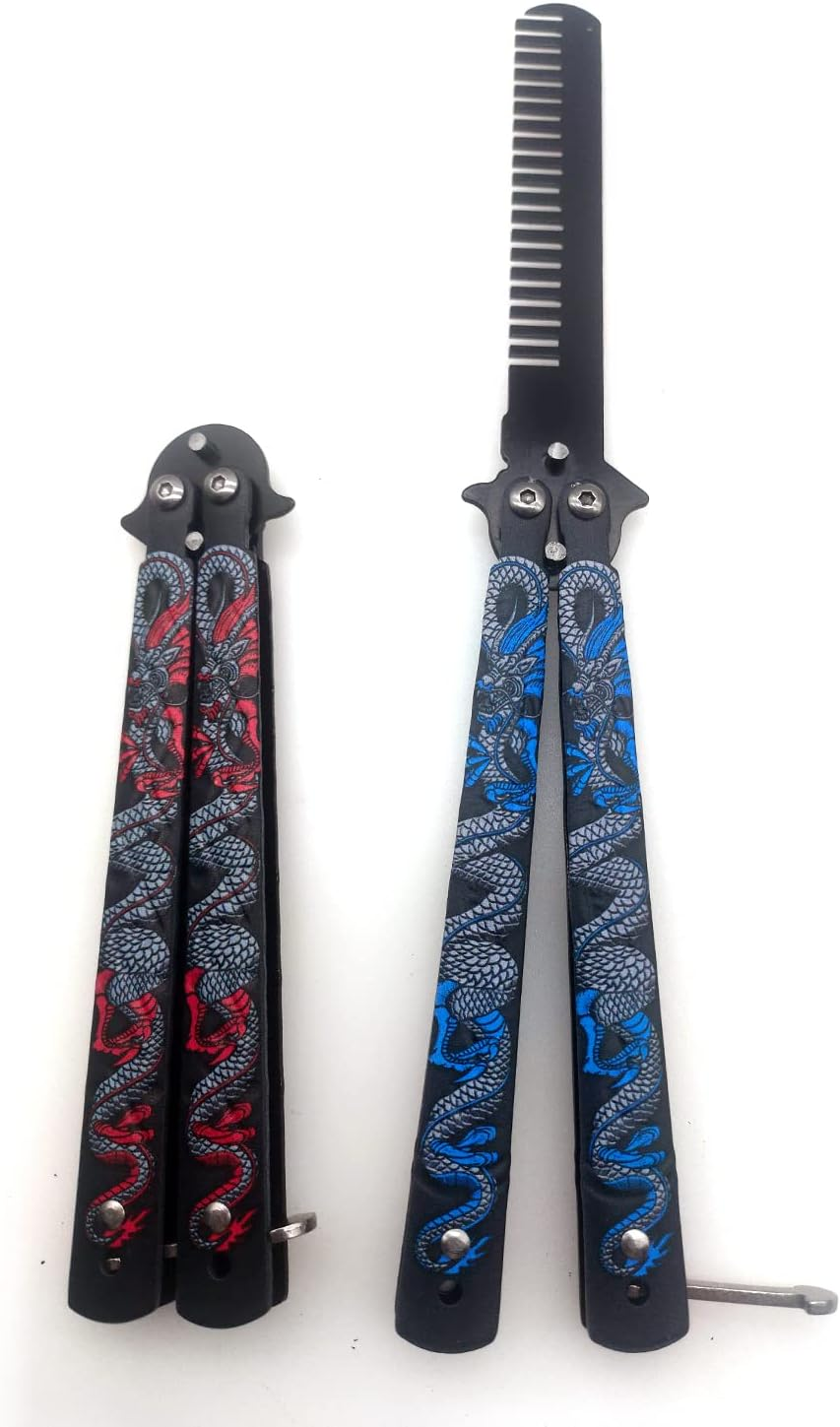 WANLIAN Beautiful Comb,Beautiful Comb Stainless Steel Folding Practice Combs Hair Styling Tools for Sport Outdoor Use (2 Dragon) image number 2