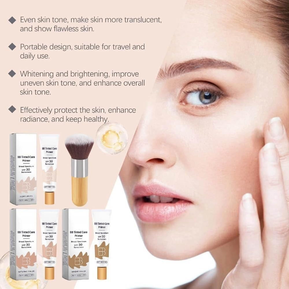 BB Tinted Care Primer with Brush,Bb Cream Tinted Moisturizer with Broad Spectrum,Bb Tinted Moisturizer,Hydrates & Smooths Your Skin,Brightens,Suitable for Women (Natural, 1Pcs) image number 5