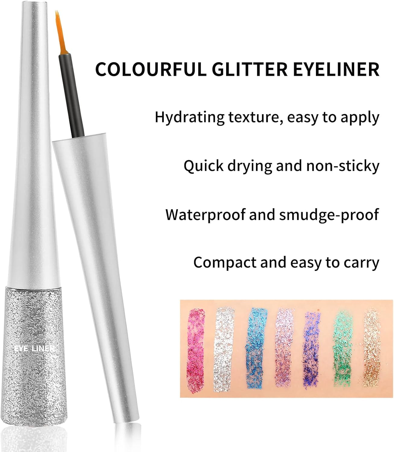 Boobeen Colorful Glitter Eyeliner Liquid Shimmer Eyeliner Waterproof Metallic Eyeliner Smudge-Proof Suitable for Women, 1 Pcs - 02 image number 2