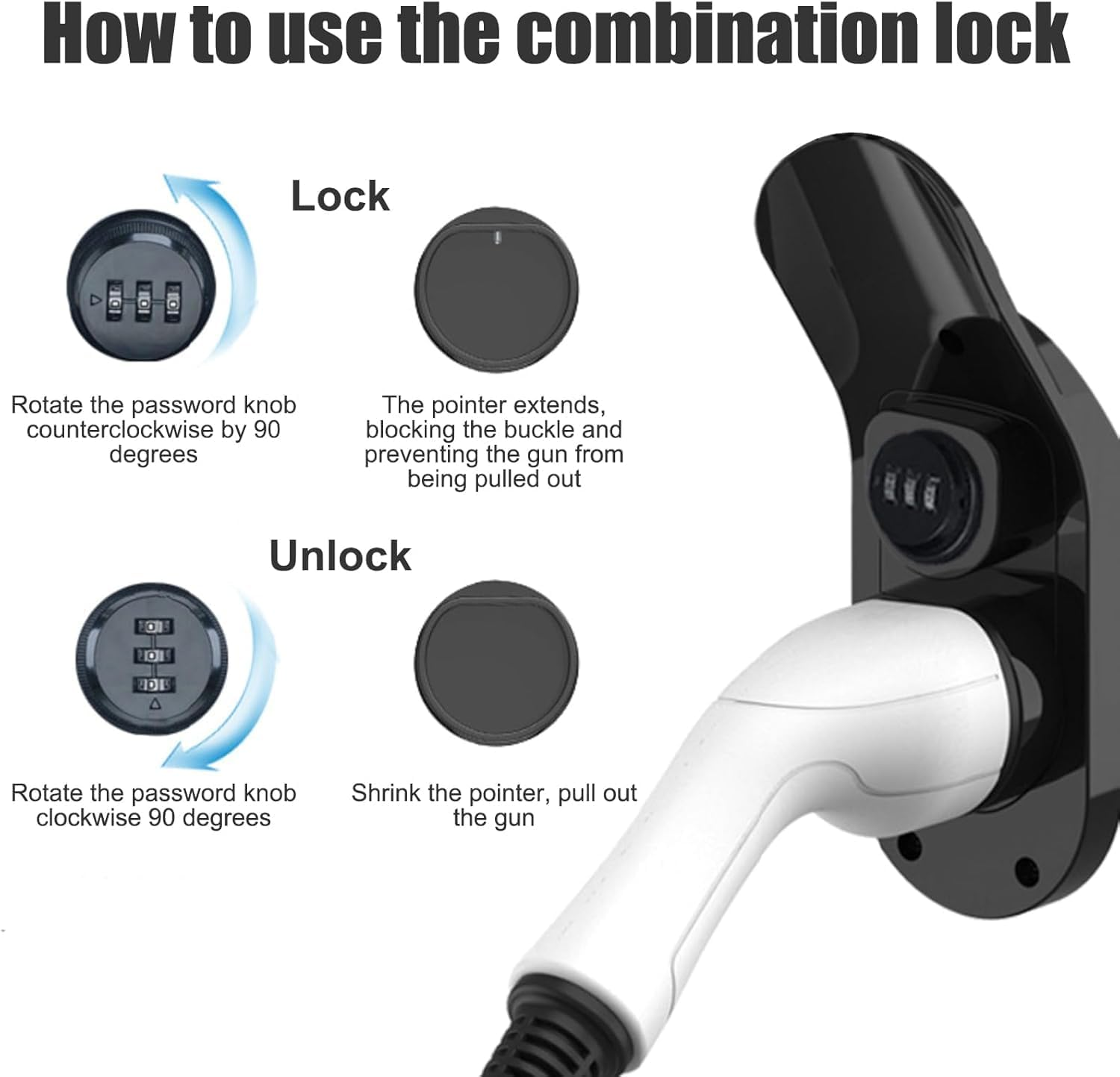 B-Qtech EV Charger Holder Wall Mount for Type 2, Nozzle Holster Dock with Anti-Theft Combination Lock, EV Charger Control Holder & Cable Organizer image number 4