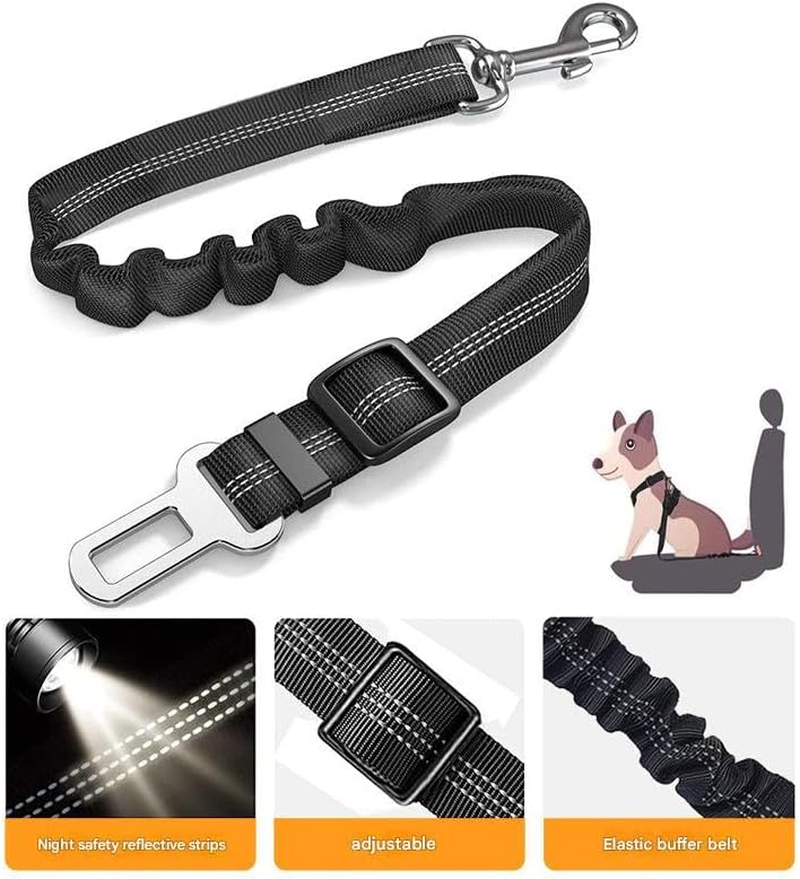 Dog Seat Belts for Cars of Medium/Large Dogs, Adjustable Pet Seat Belt for Dog Harness with Dual Safe Bolt Hook and Elastic Durable Nylon Dog Safety Belt for Car (Black, 2 Pcs) image number 6