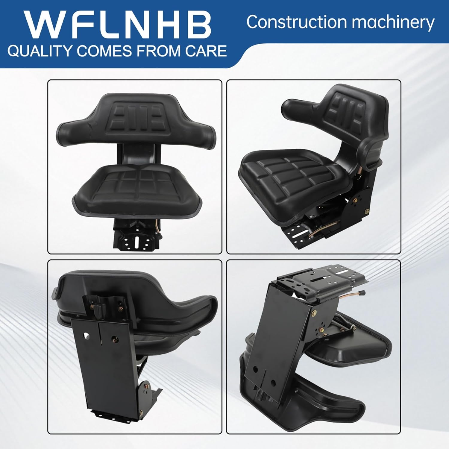 WFLNHB Tractor Cushioned Seat Black with Integrated Armrest Replacement for New Holland 3000 3010 3300 3330 3400 3600 3610 3900 3930 3910 4000 4100 4110 4330 4600 4610 5000 5100 5600 5610 5900 591 image number 1