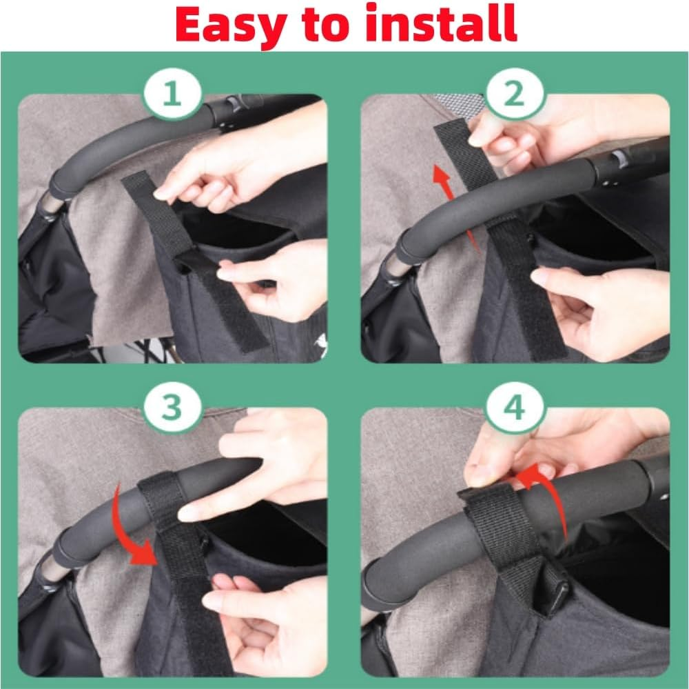 Universal Pram Organiser | Large Pram Organiser| Smart Moms Storage Bag Diaper Toys Keys Stroller Accessories | Kodra Fabric | Detachable Shoulder Straps Water Resistant Safe and Durable | Black image number 4