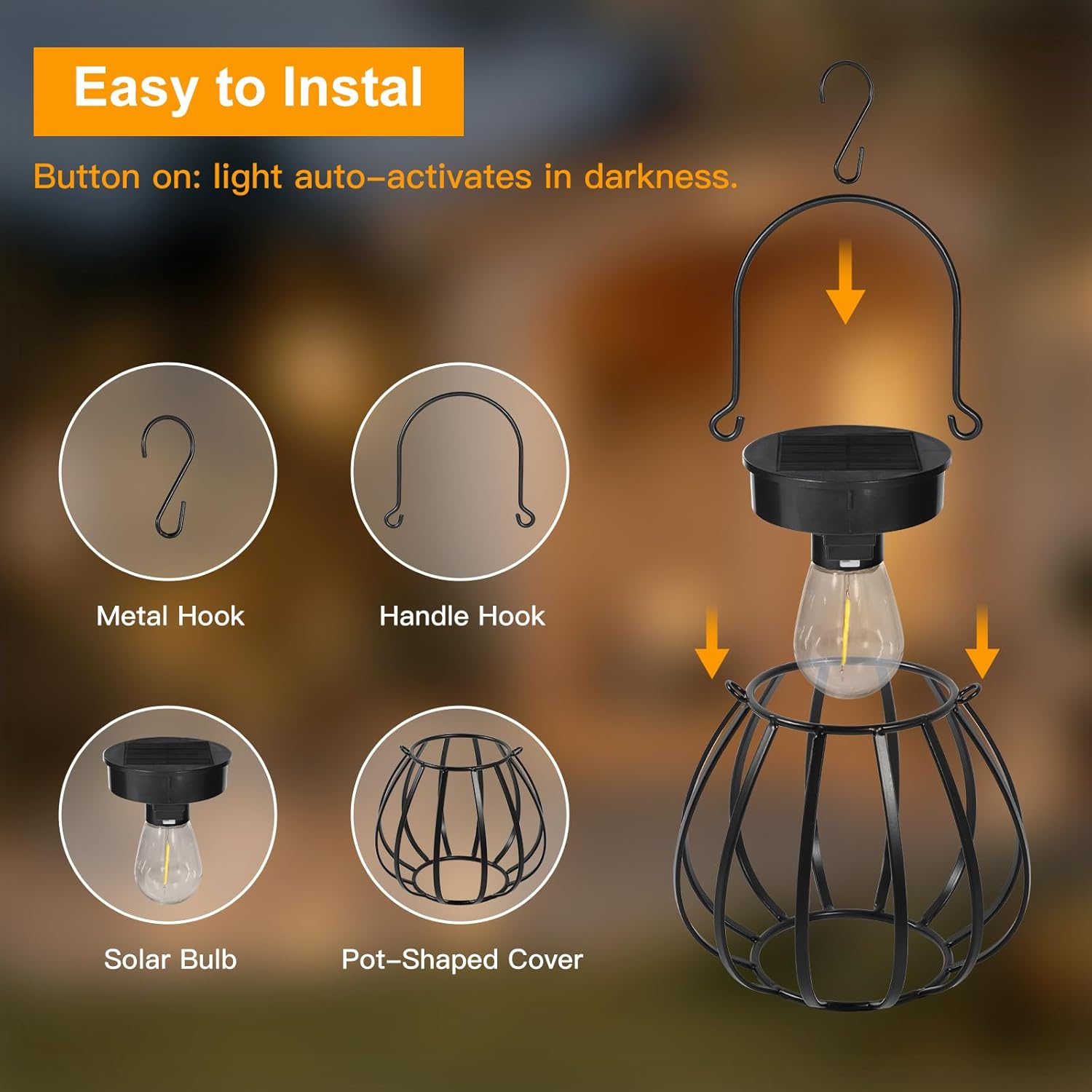 Dehobo Solar Lights for Outdoor Hanging / Standing, Pack of 2 - Solar Lanterns Outdoor Weatherproof - Solar Lanterns with LED Light Bulb Warm White for Garden Decoration, Balcony, Patio Decoration image number 1