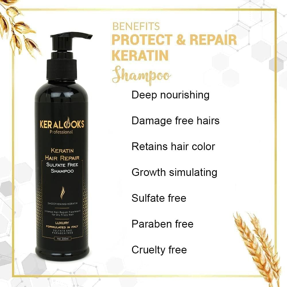 Keralooks Professional&reg; Keratin Repair Shampoo for Damaged Hair - 250Ml | Strengthens and Revitalizes Dry Frizzy Hair | Nourishing Formula for Smooth Strong and Healthy Hair | Ideal for All Hair Types image number 1