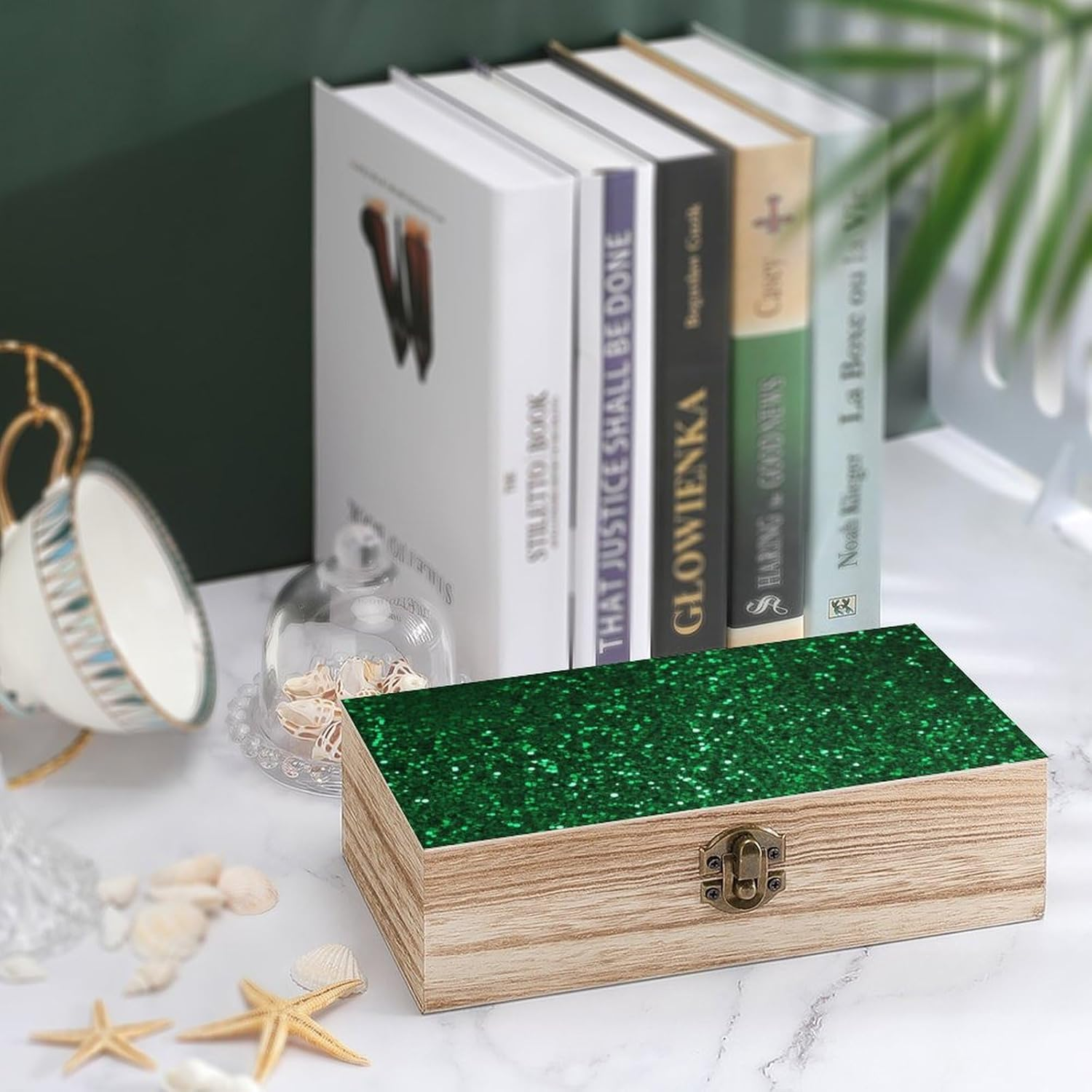 Green Sequin Sparkle Wooden Box Wood Wedding Keepsake Boxes with Lids Small Decorative Boxes Lightweight Wooden Memory Storage Box for Crafts Keepsakes Jewelry Photo Letter Storage image number 4