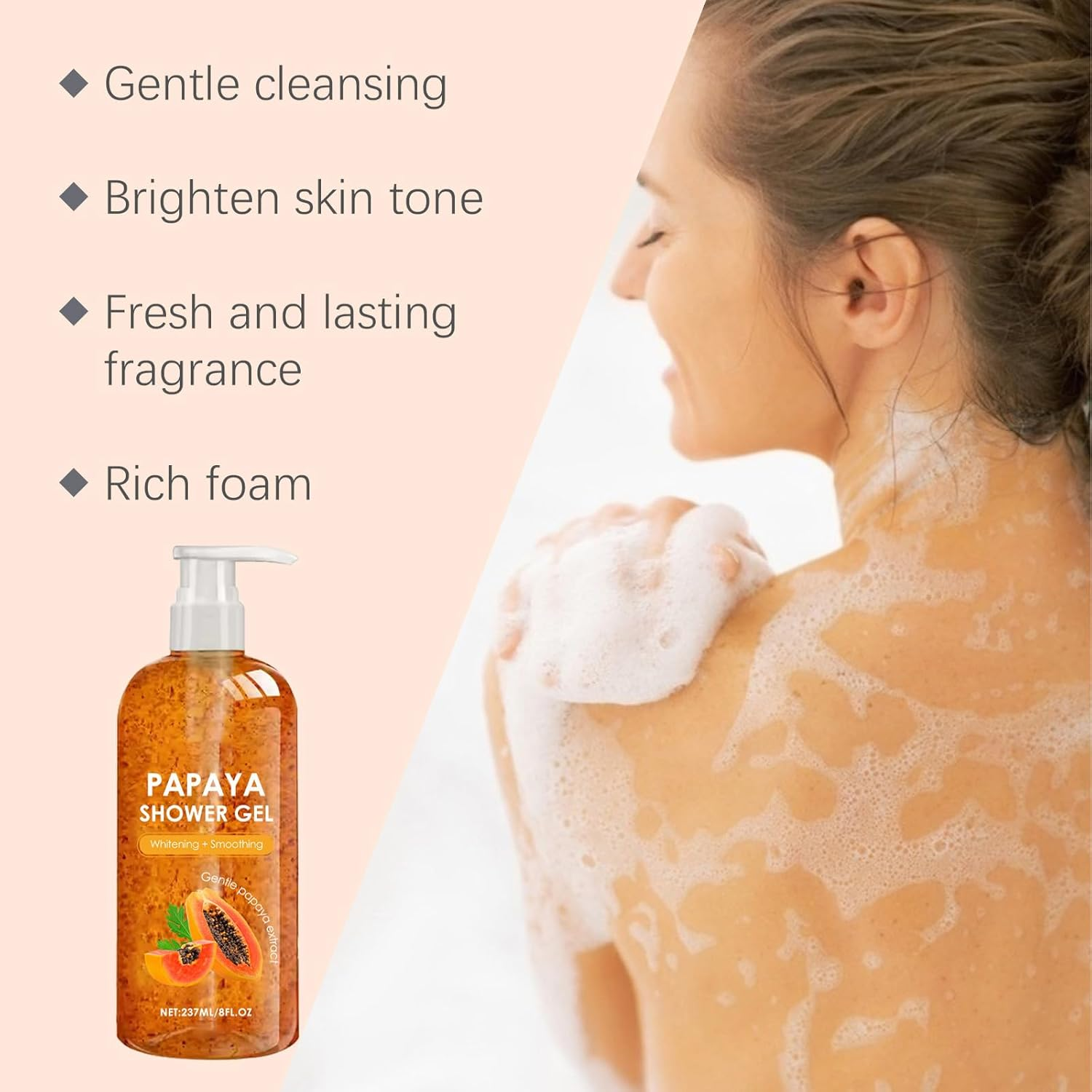 Papaya Shower Gel,Papaya Brightening Shower Gel for Women,Exfoliating Body Wash with Organic Papayas Extract,Moisturizing & Whitening,Smoothing & Deep Cleansing,Gentle for All Skin Types (1 PCS) - 2 Pcs image number 2