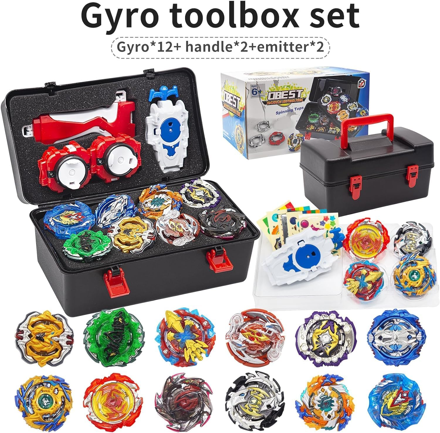 B-Qtech Battling Top Burst 12 New Gyros Top, Evolution Burst Top with Golden Sword & Storage Organizer Carrying Case Box image number 3