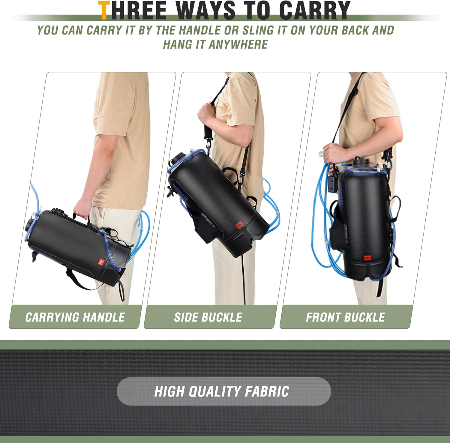 BOOSTEADY Camping Shower, 12L Portable Camp Shower Bag with Upgraded Screw Lid, Auto Pressure Pump, Water Level Window, Solar Shower for Beach Camping Hiking Trip Garden Watering image number 4