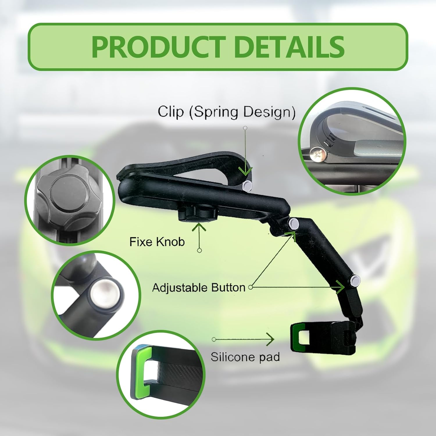 Sun Visor Car Phone Holder, 360&deg; Rearview Phone Holder for Car Sun Visor, Retractable Car Phone Mount Compatible with Iphone/Android/Samsung image number 1