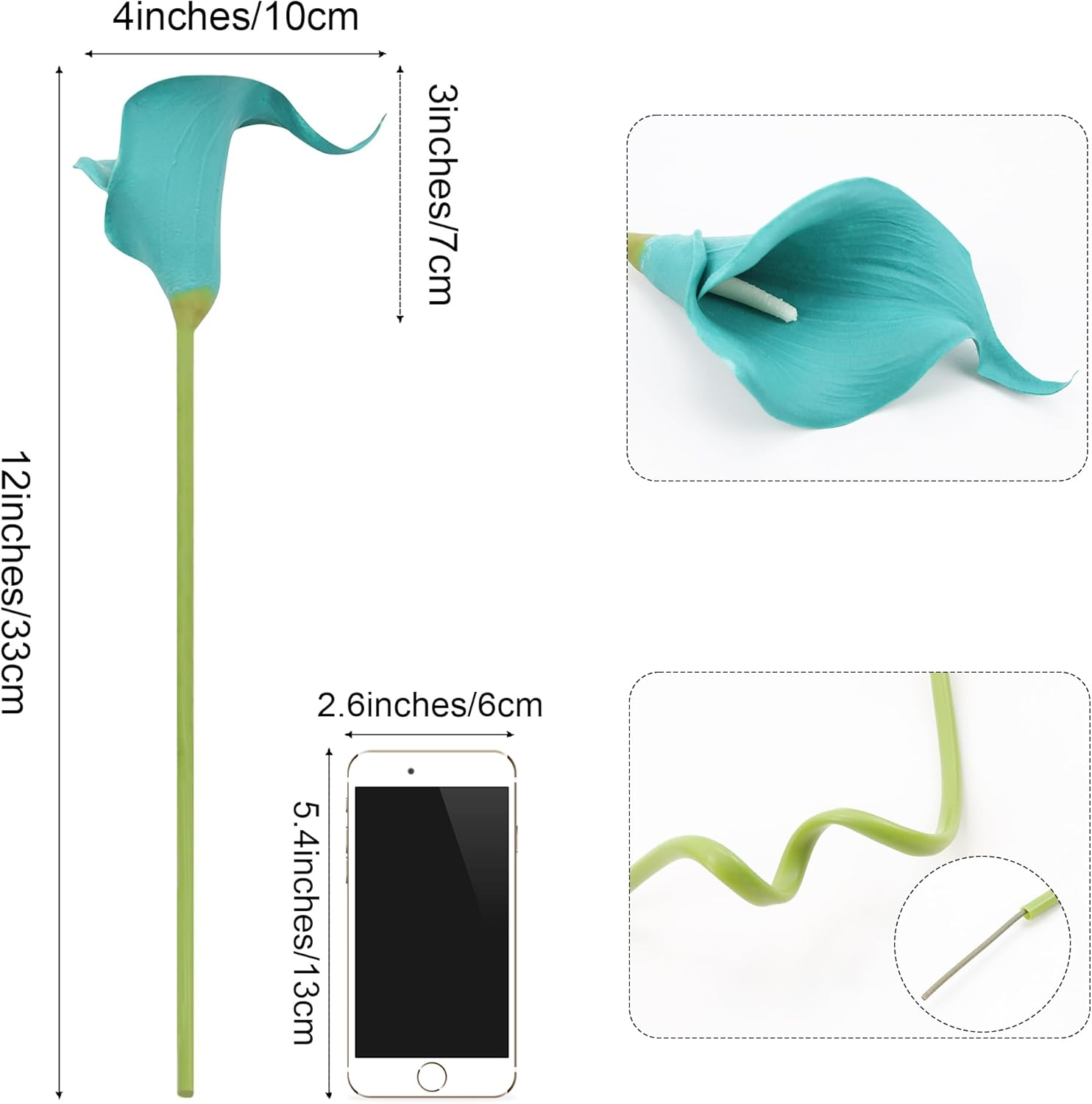 SITUMEIZI 24 PCS Teal Fake Flowers Artificial Calla Lily Silk Flowers Real Touch for Mother'S Day Easter Home Kitchen Decor Wedding Bouquet Office Spring Decoration(Teal Blue) - Blue image number 2