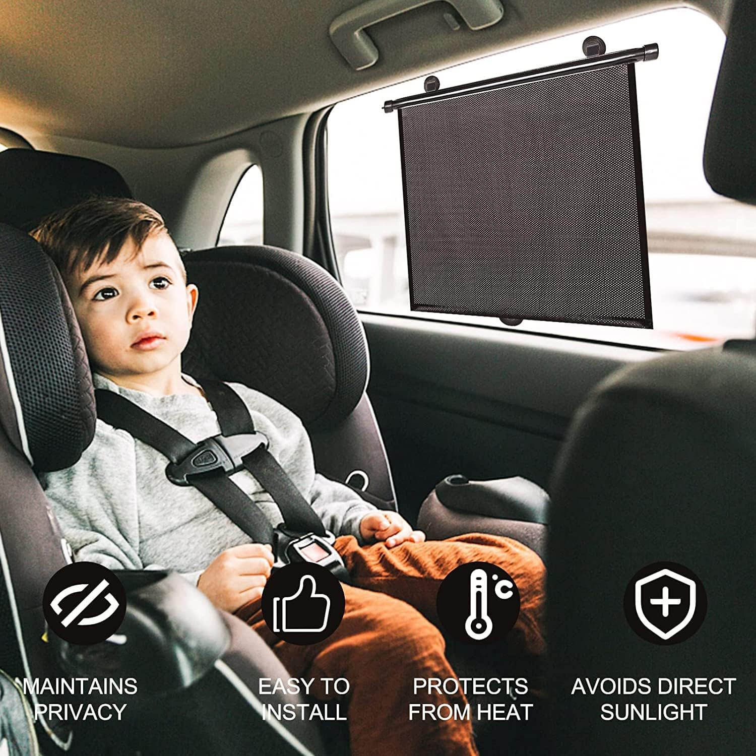 Car Sun Shade Side Window, Retractable Car Roller Shades for Side Window Blocks Harmful Sun Glare and Heat image number 6