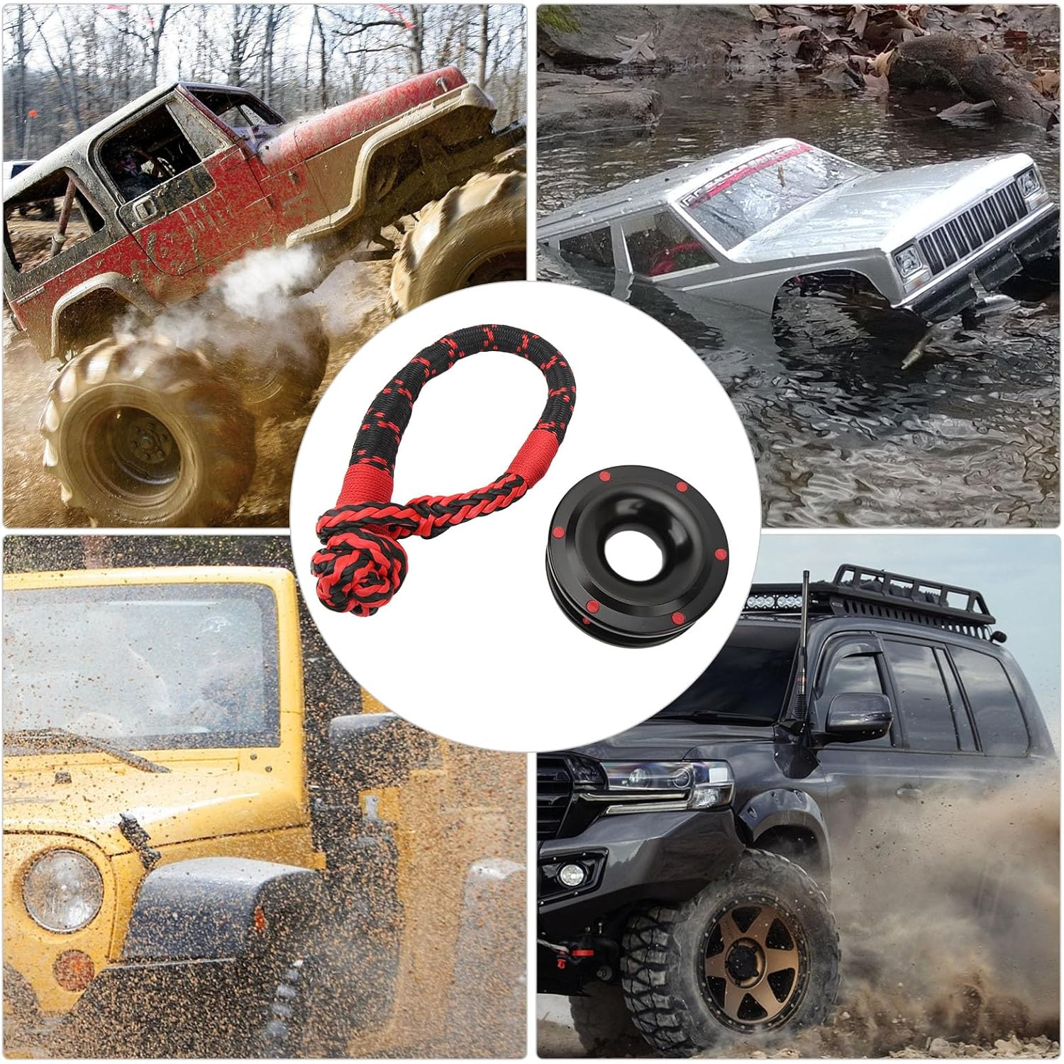 Soft Shackle Recovery Ring Kit - 22000Lbs Winch Rope and Snatch Ring, Rope Retention Pulley Combo for off Road ATV UTV Truck image number 4