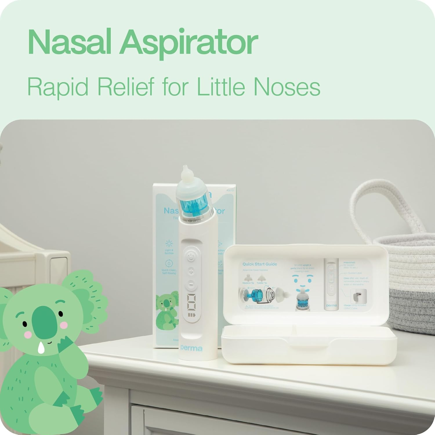 Perma Electric Nasal Aspirator, Strong Adjustable Suction with 5 Levels, Soft Silicone Tips for Newborns and Toddlers, Quiet Rechargeable Design, 130-Minute Runtime, Easy Clean, Includes Multiple Tips and Case image number 2