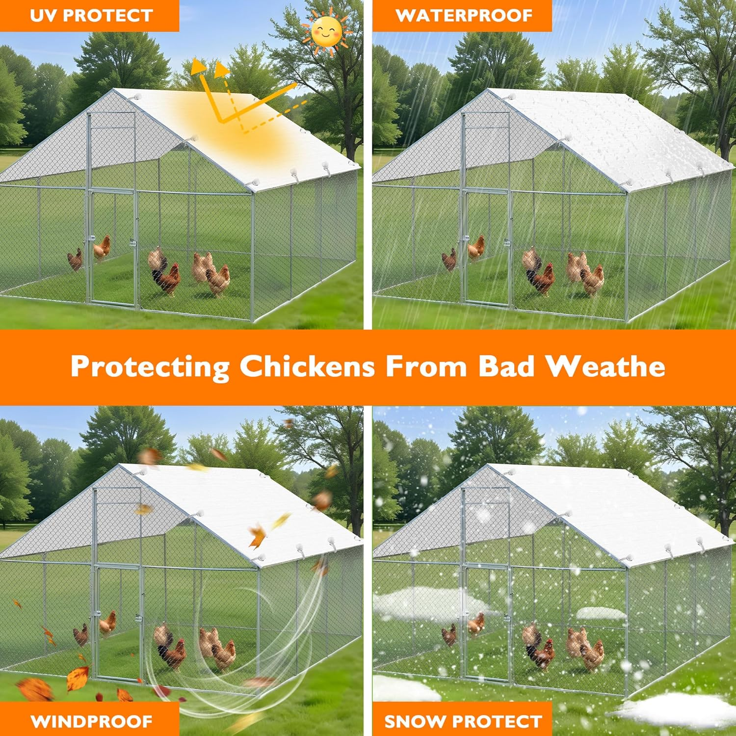 Chicken Coop Cover,11.48 * 6.23 FT Cover for Chicken Run Large Metal Chicken Coop Pen image number 2