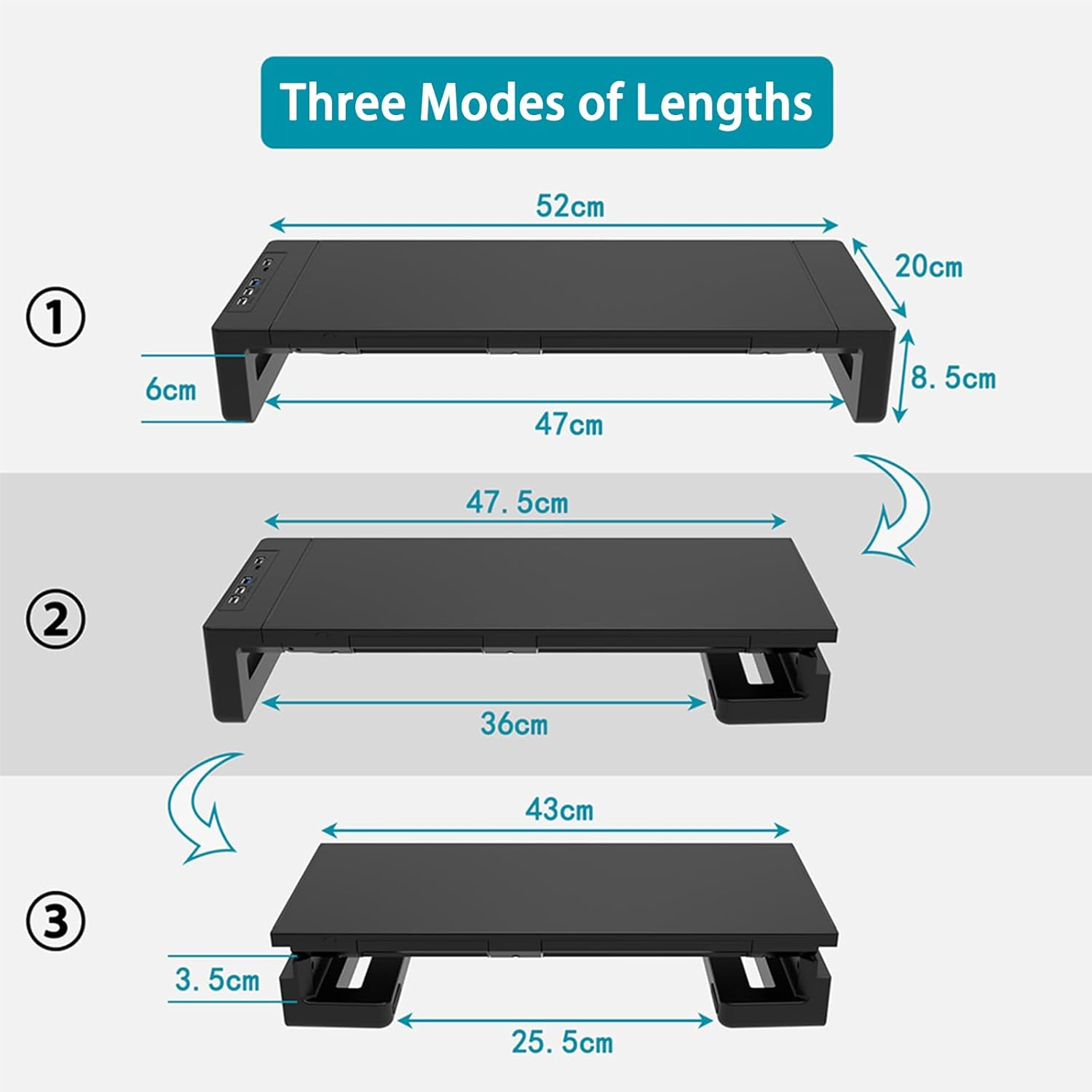 Veylenix Monitor Stand with USB 3.0 and Charging Prot, Foldable Computer Monitor Riser for Desk, Laptop with Storage Drawer and Tablet Phone Hold, Black image number 3