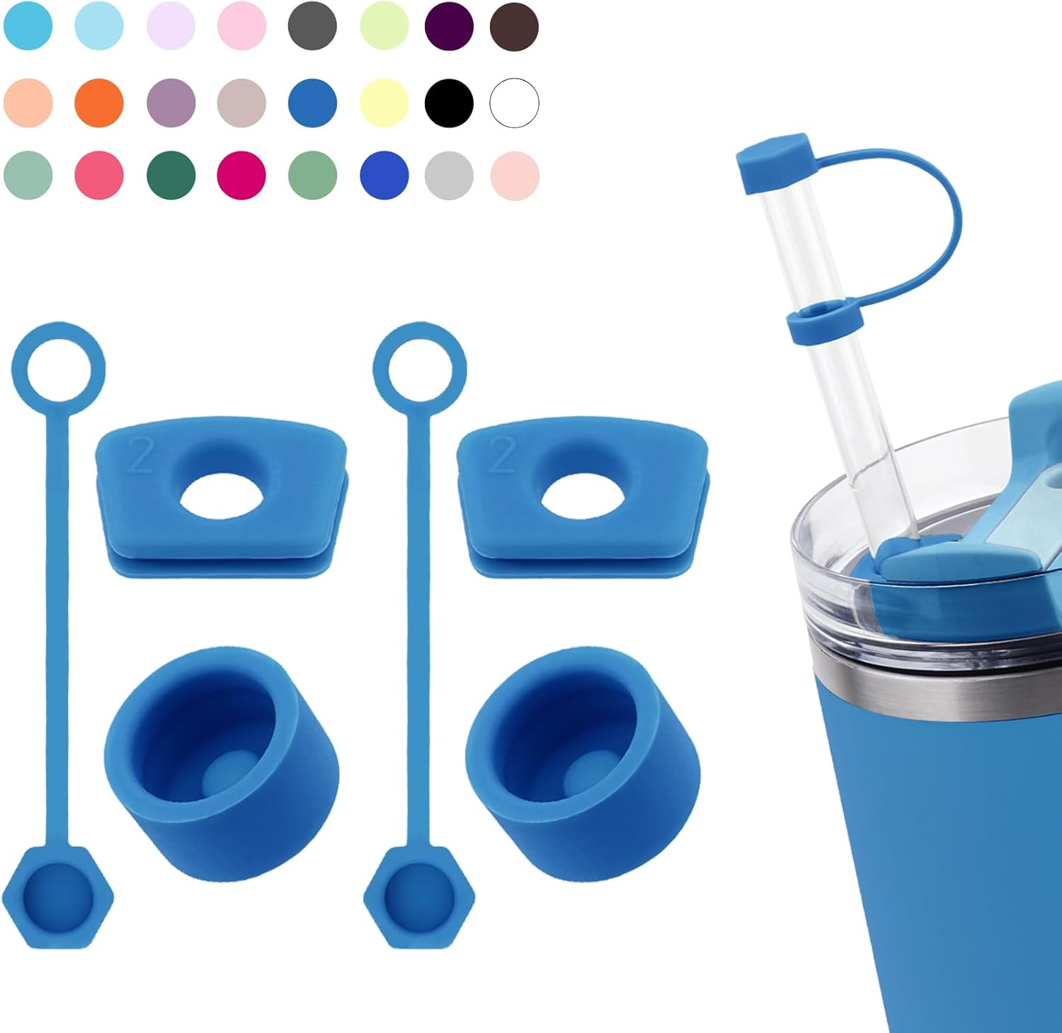 Silicone Spill Stopper Set Compatible with Stanley Cup 2.0 30Oz & 40Oz with Straw Cover (Set of 2, Black)