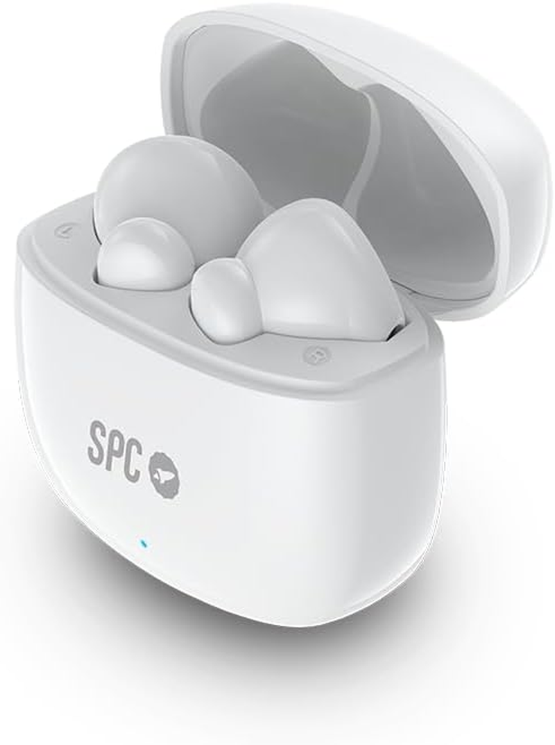 SPC Zion 2 Play Bluetooth Headphones In-Ear with 28 Hours Battery Life on Multiple Charging, Ultra Compact, Hands-Free Calling, Voice Assistant and Very Small USB-C Charging Case - White
