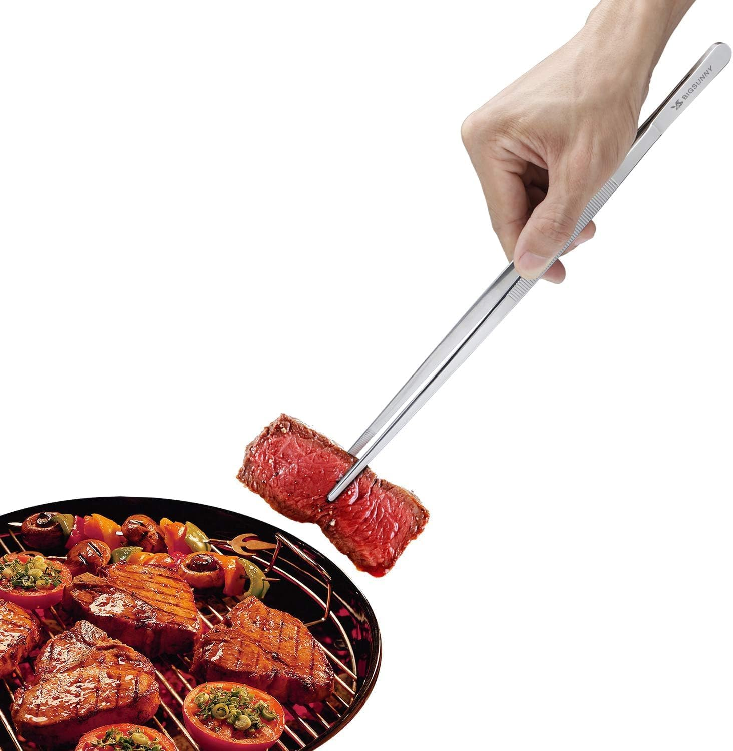 Lexziuo 1PCS Stainless Steel Food Tweezers - Reusable Kitchen Tongs for Cooking, Grilling, BBQ & Plating | Professional Chef Tweezers for Precision Handling, Garnishing & Serving