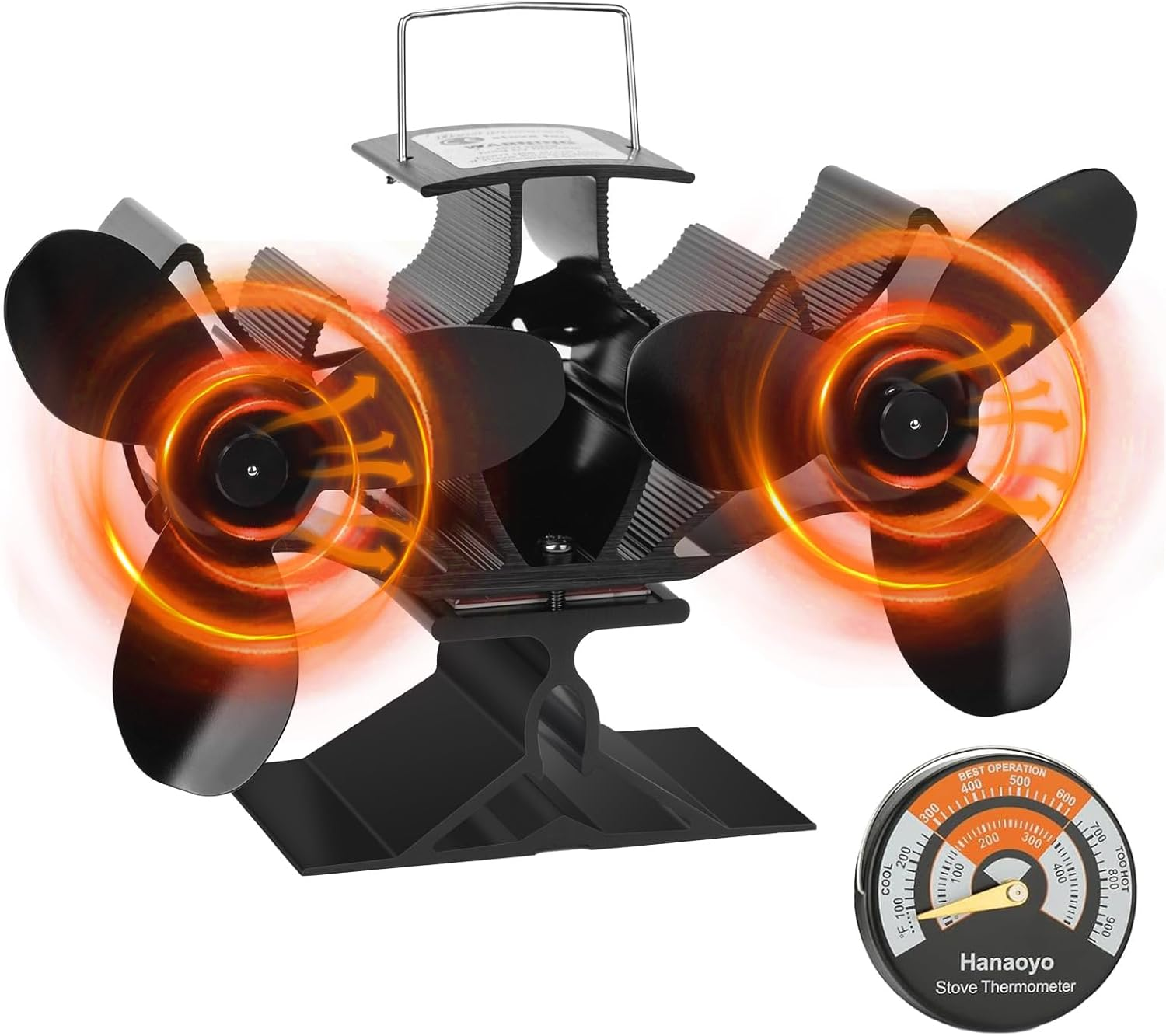 Hanaoyo Log Burner Fan with Twin Motors, Double Heat Powered Fireplace Fan for Fireplace/Wood Stove image number 2