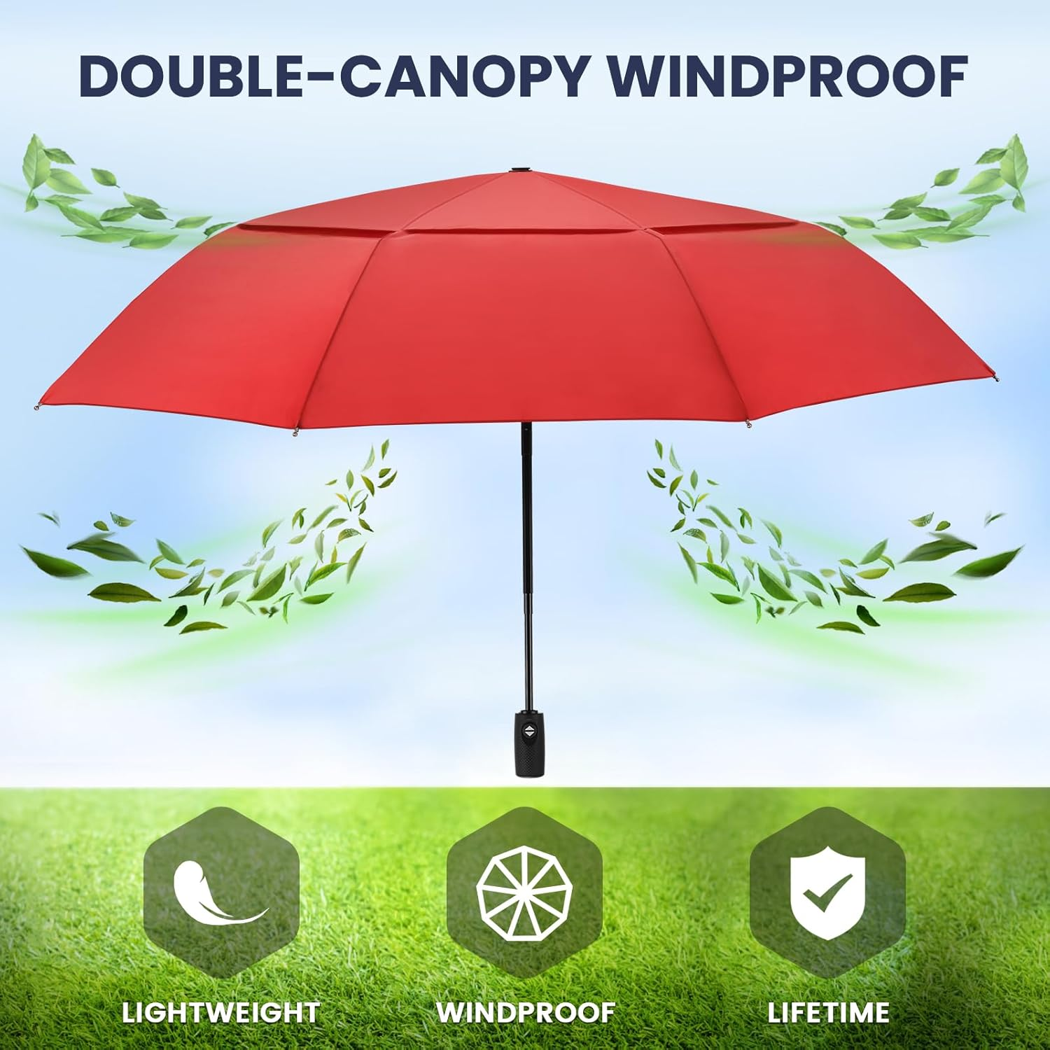 ZOMAKE Compact Travel Umbrella Windproof Double Canopy - Lightweight Automatic Open and Close Folding Umbrella with 9 Ribs - Red image number 5