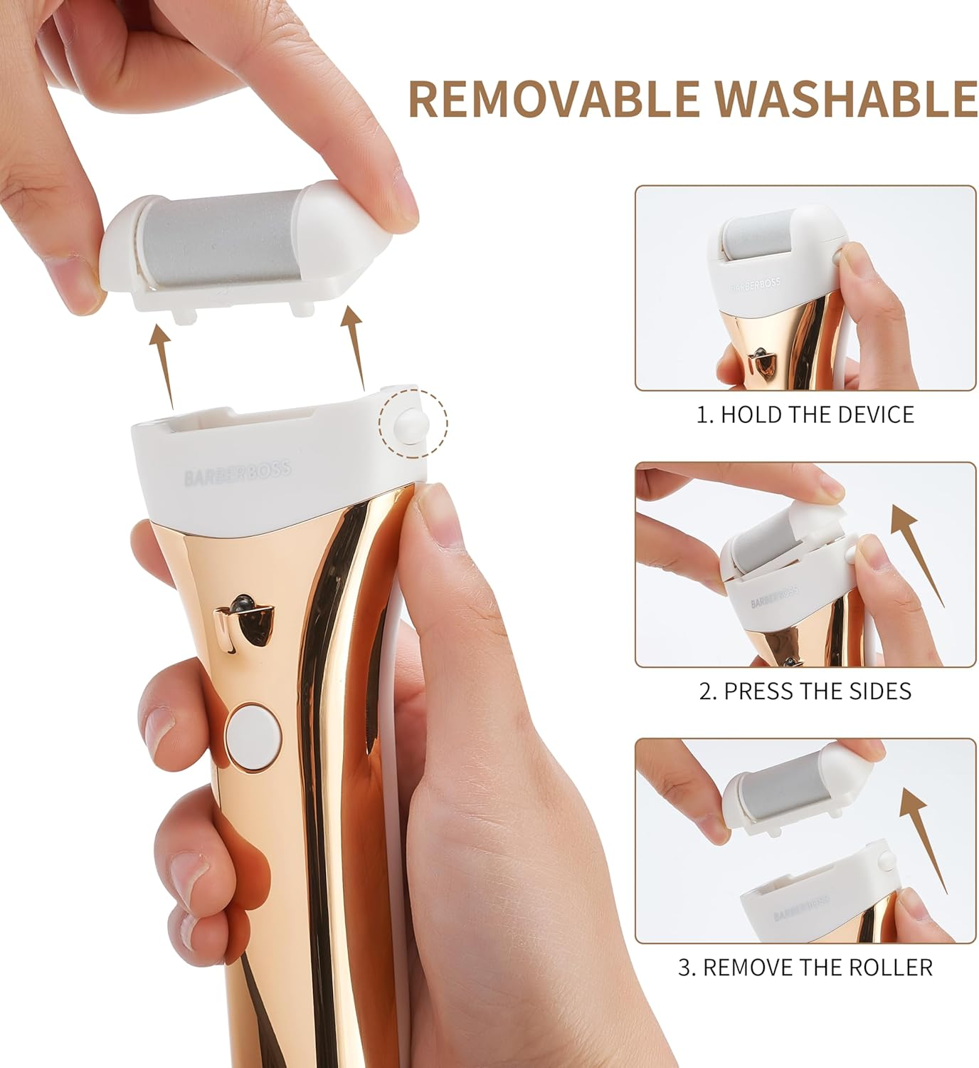 Barberboss Rechargeable Callus Remover, Electric Callus Foot File, Waterproof Kit with 3 Rollers, Dual Speed, USB Charging & LED Display, Pedicure Kit for Cracked Heels and Smooth Feet image number 3