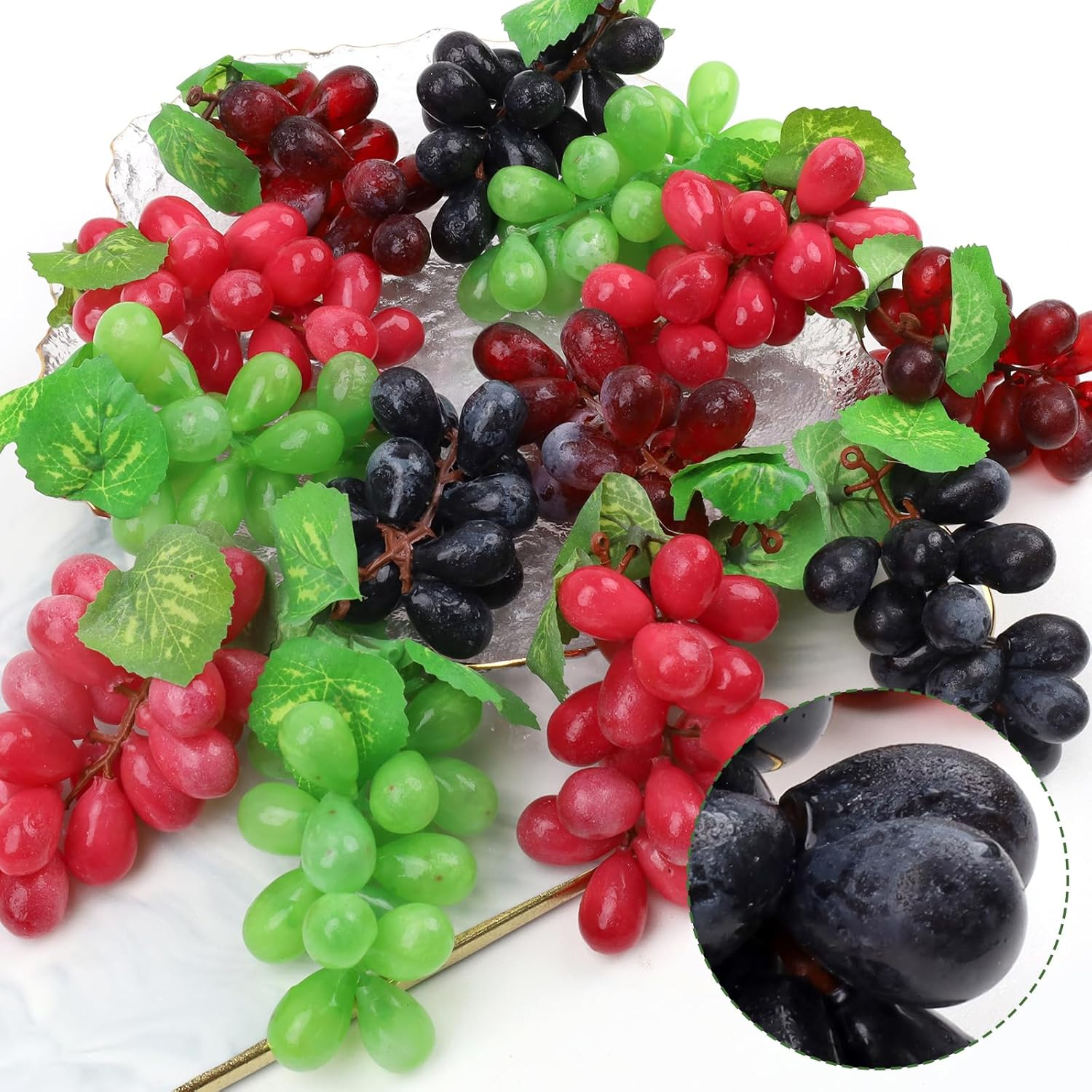 Folmywy 16 Pack Artificial Fake Grapes Simulation Faux Grape Bunches Black Purple Red Green Realistic Rubber Fruits Decoration for Wedding Party Home Fruit Wine Garland Decor - 8 Pcs image number 7