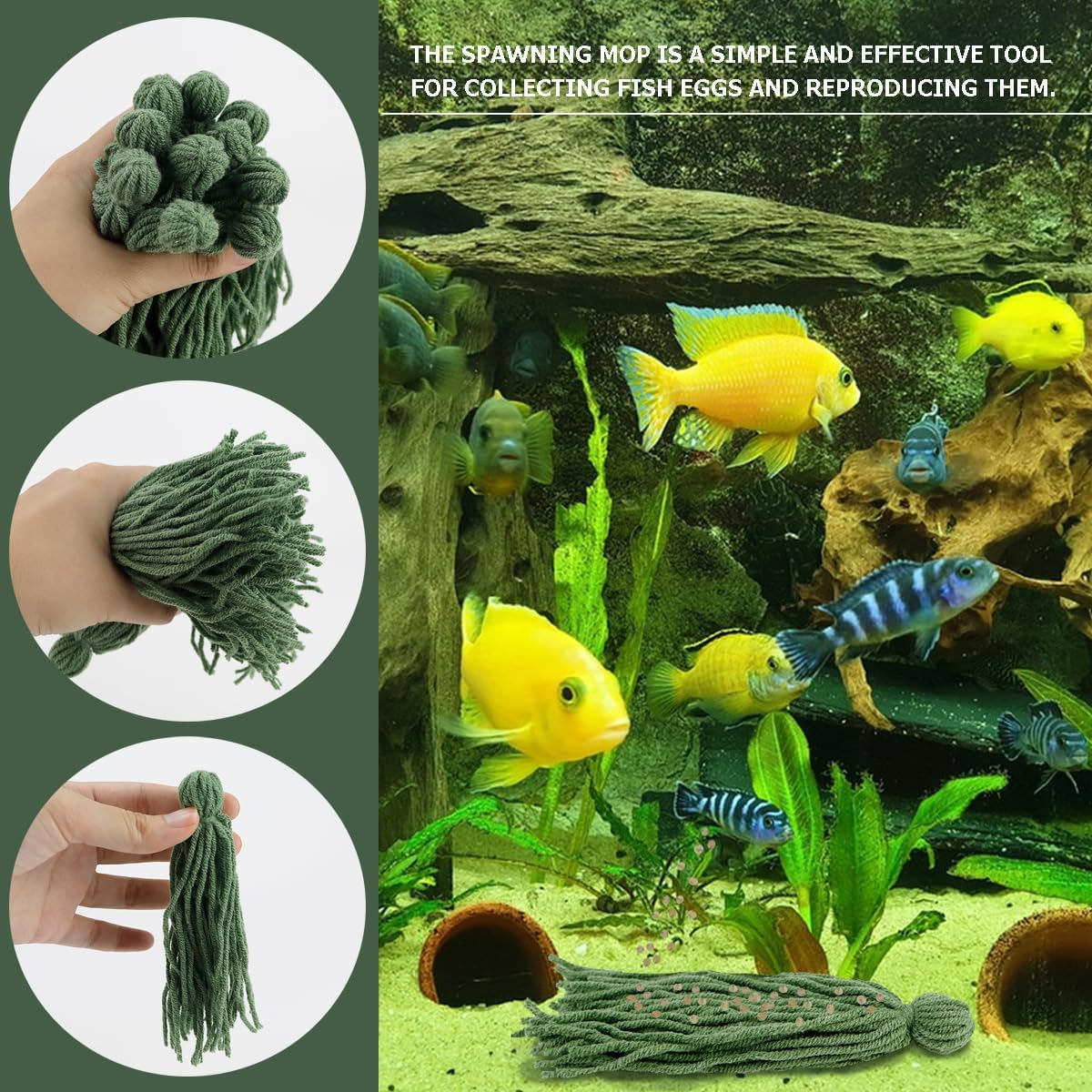 10PCS Fish Spawning Mops Fish Tank Spawning Mop Bionic Water Plants Fake Aquarium Plants Bunched for Egg Laying Aquatic Pet Breeding Mop Safe Baby Fish Hideout Decorative Aquarium Grass image number 5