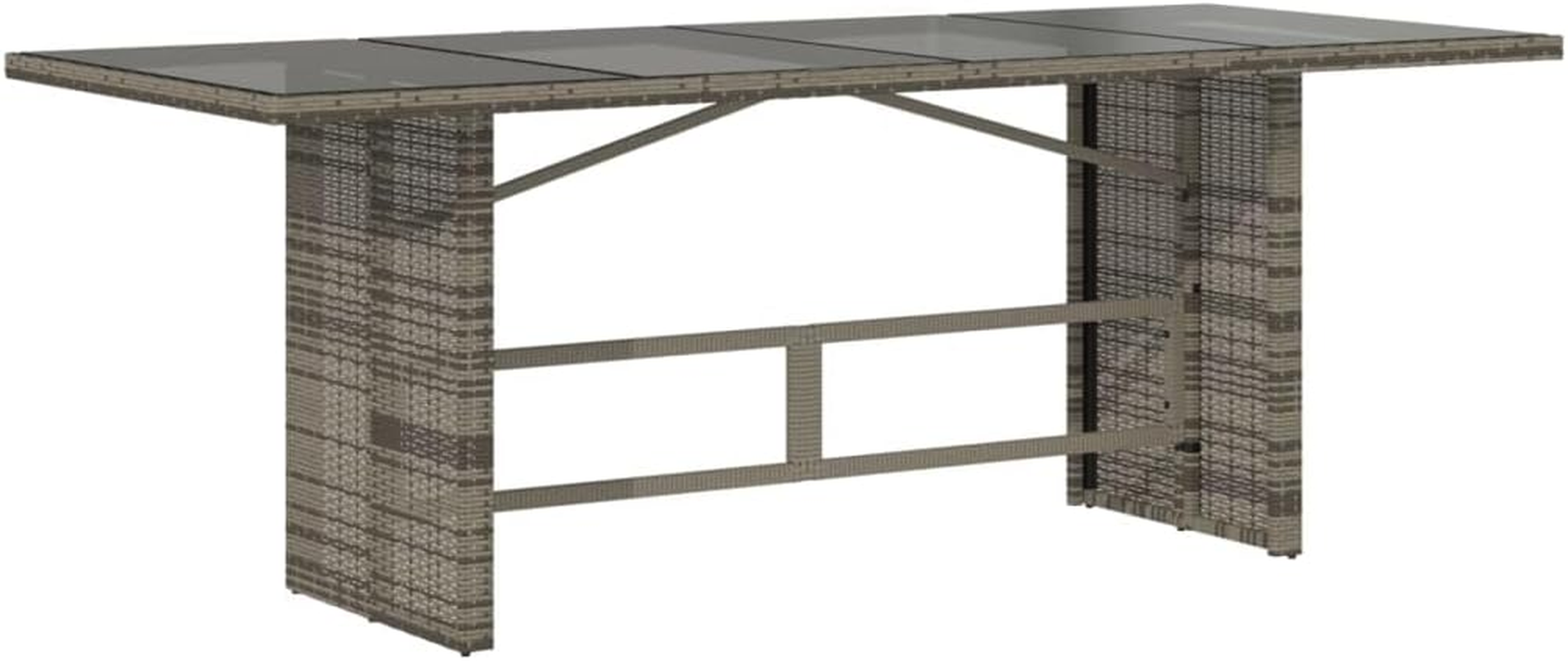 Vidaxl Rectangular Grey Poly Rattan Garden Table - Tempered Glass Top, Powder-Coated Steel Frame, UV-, Outdoor Patio Dining - 190X80X74Cm - Black image number 4