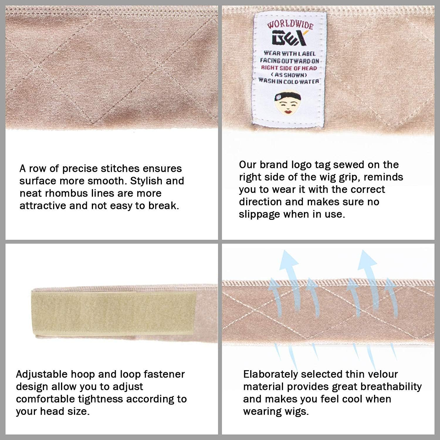 GEX Wig Grip Band Flexible Velvet Scarf Head Hair Band Wig Band with Adjustable Fastern (Beige) image number 2