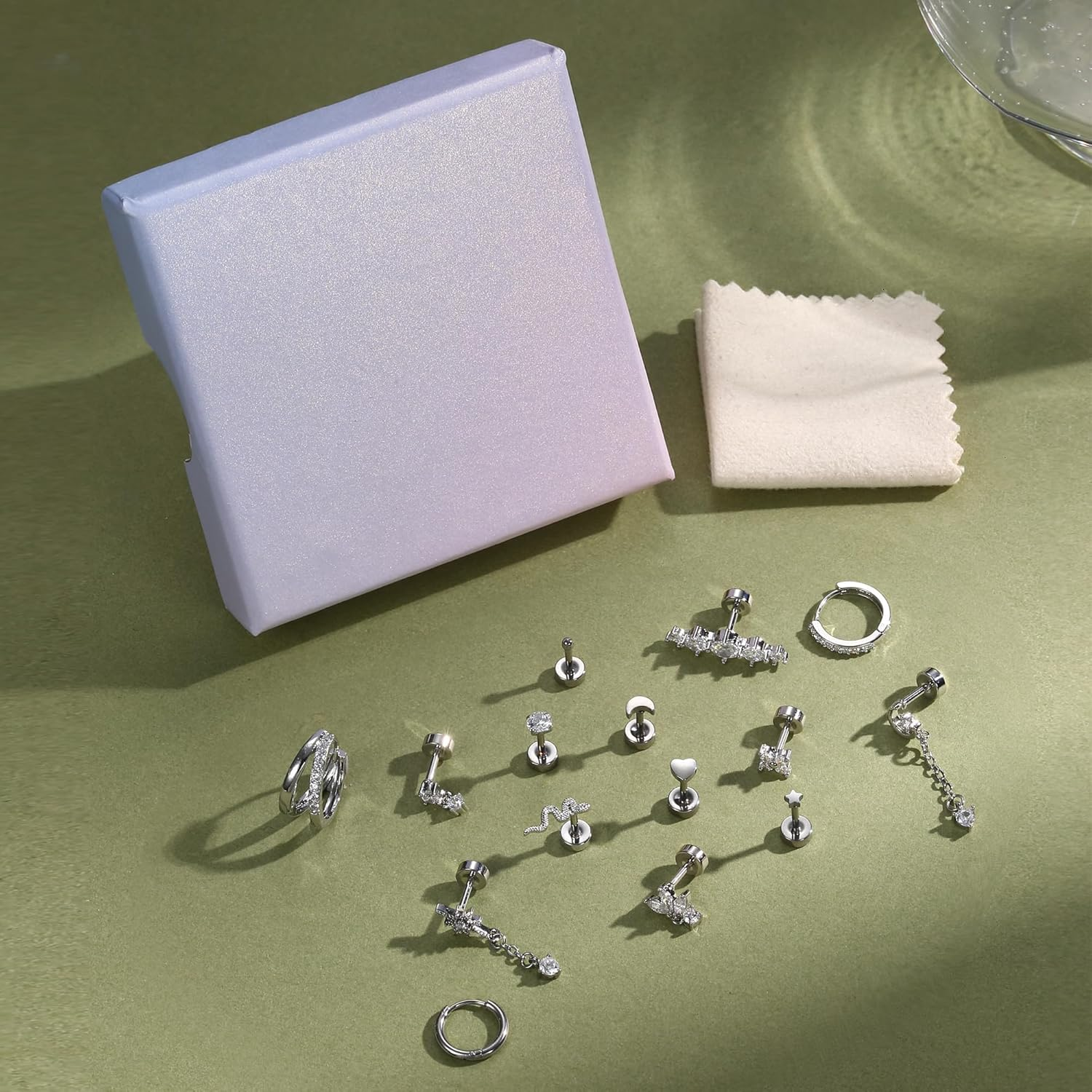 Kakonia 15 Pcs Helix Piercing Jewellery Surgical Steel Flat Back Earrings for Women Forward Helix Stud Hoop Earrings Cartilage Earrings Silver Gold Daith Tragus Rook Conch Piercing Jewellery - Silver Tone image number 3