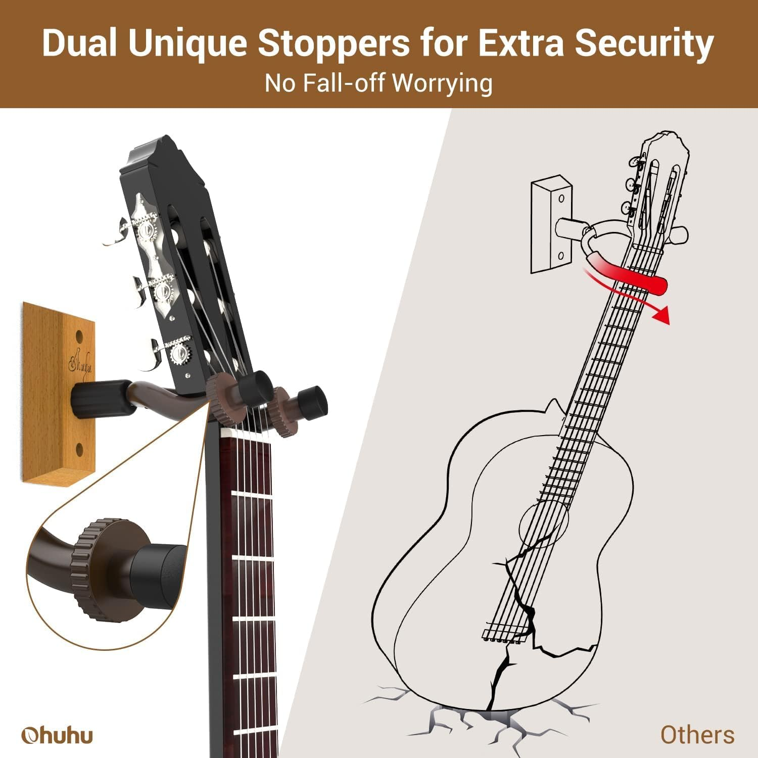 Ohuhu Guitar Wall Mount Hanger 4-Pack, Guitar Hanger Wall Hook Bracket Holder Stand for Bass Electric Acoustic Guitar Ukulele