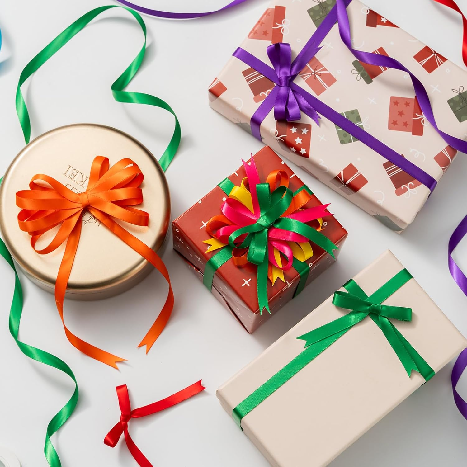 Satin Ribbon Rainbow Double Faced Ribbon 10 Colors,3/8 Inch X 5 Yd Fabric Ribbons for Gift Wrapping Flower Bouquet Wedding Decoration Bows10 Rolls image number 4